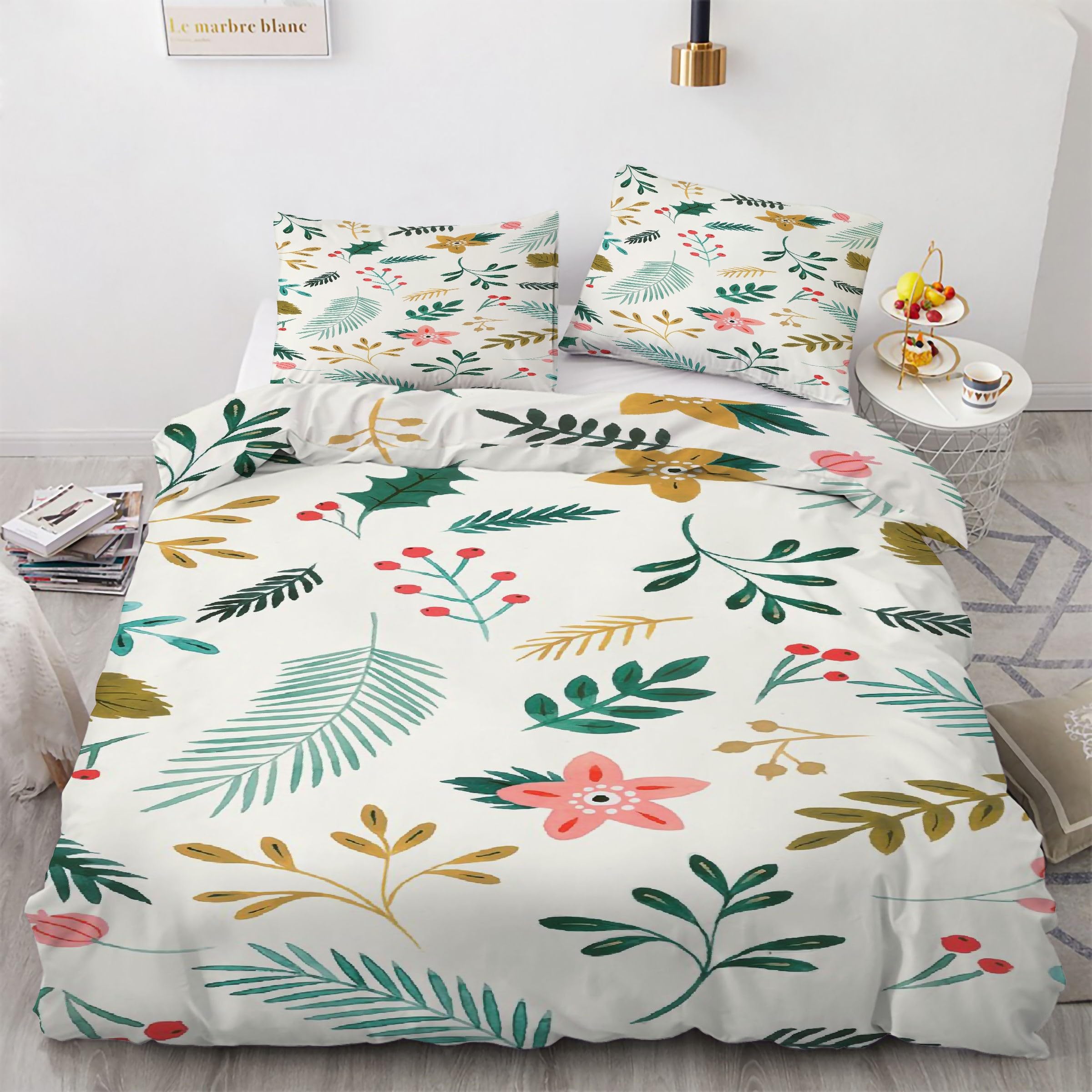 Housse de couette zippée 90x190 finie la couette qui glisse avec les feuilles tropicales