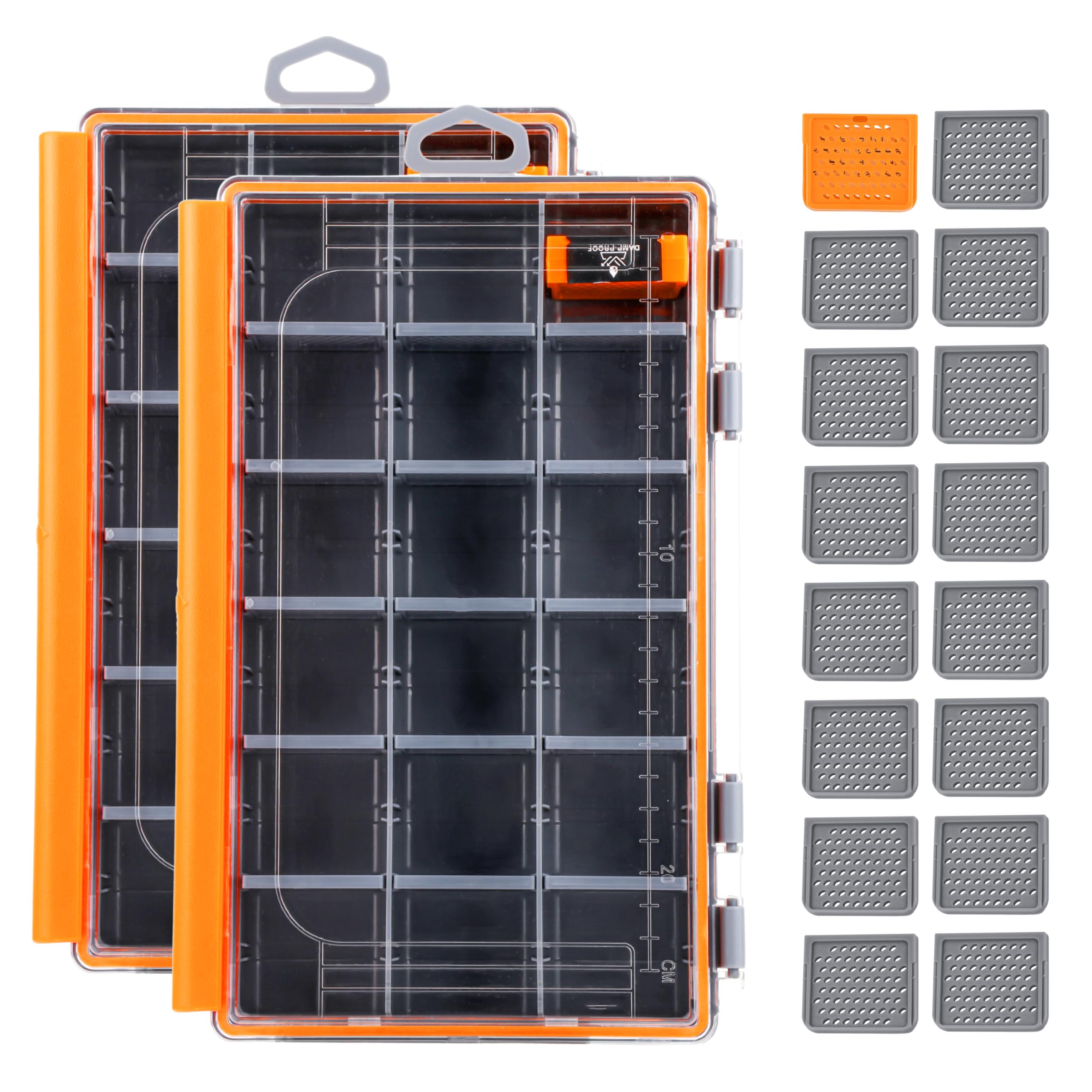 RUNCL Fishing Tackle Box - 360° Waterproof Tackle Trays, 3600 Fishing Tackle Box Organizer with Adjustable Dividers for Jigs Lures, Orange, 2 Pack