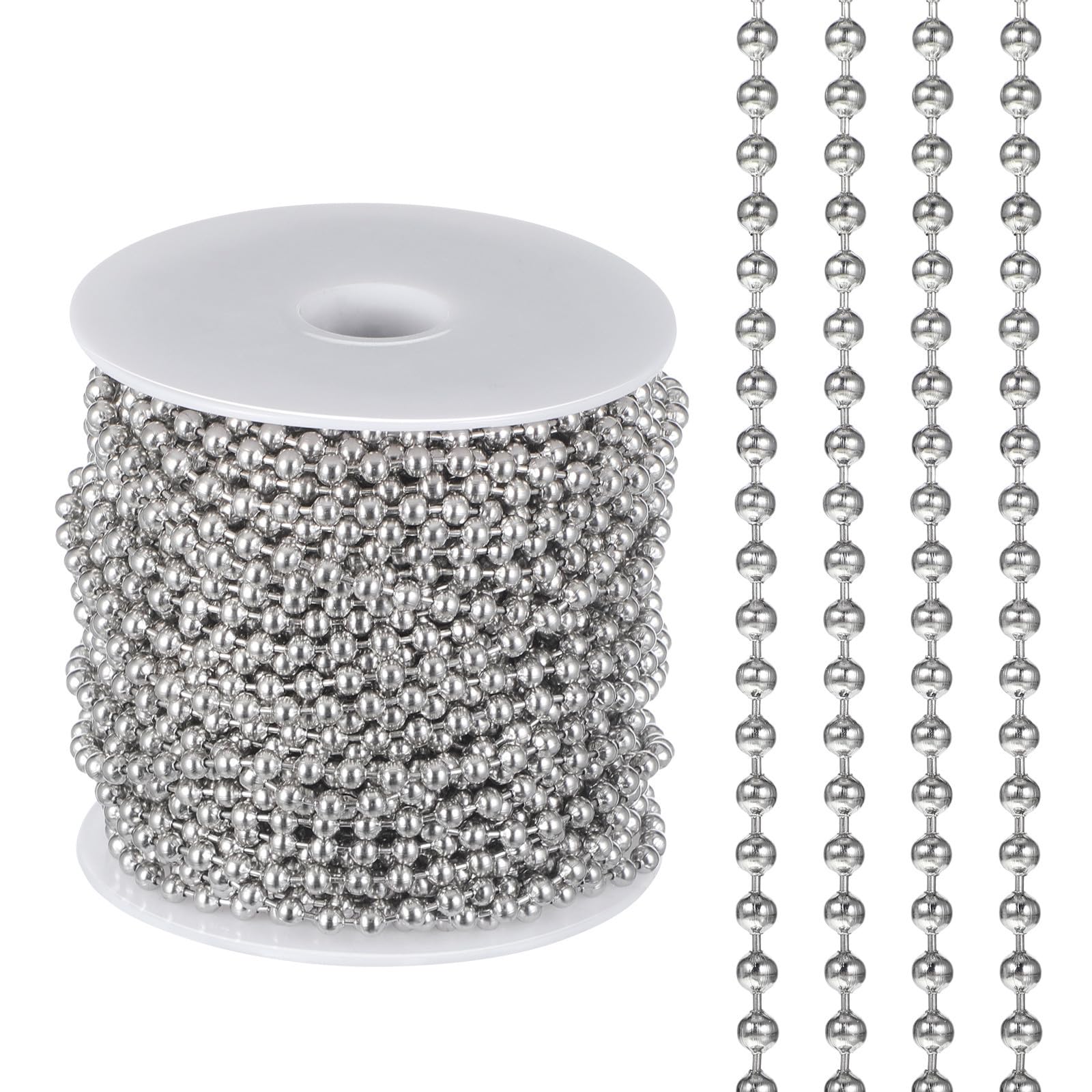 Chaîne de Perles en Acier Inoxydable Argenté, 30m, Coupe Facile