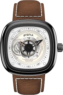 Mens Watches Japanese Movement Square Watches for Men Skeleton Calendar Date Luxury Wrist Watch Waterproof Outdoor Sport Analog Quartz Chronograph Leather Strap Stainless Steel Case