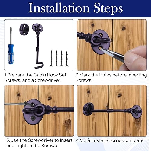 Miniatura 5 de The Metal Magician Pestillo de gancho de ojo de cabina de hierro fundido para puertas y puertas de 7 pulgadas