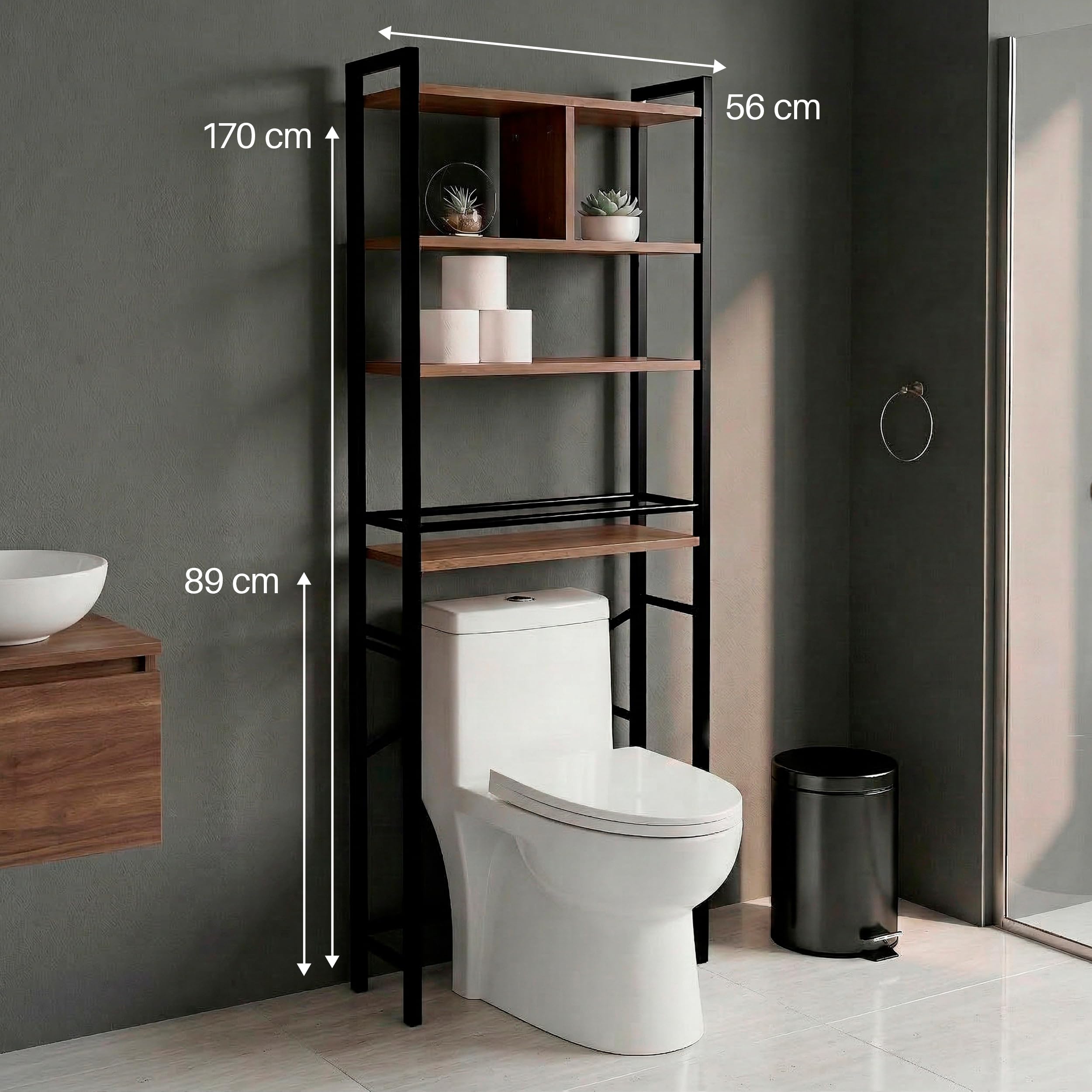 Estantería Baño sobre Inodoro MDF 170 cm con 4 Niveles Organizador Ahorro Espacio