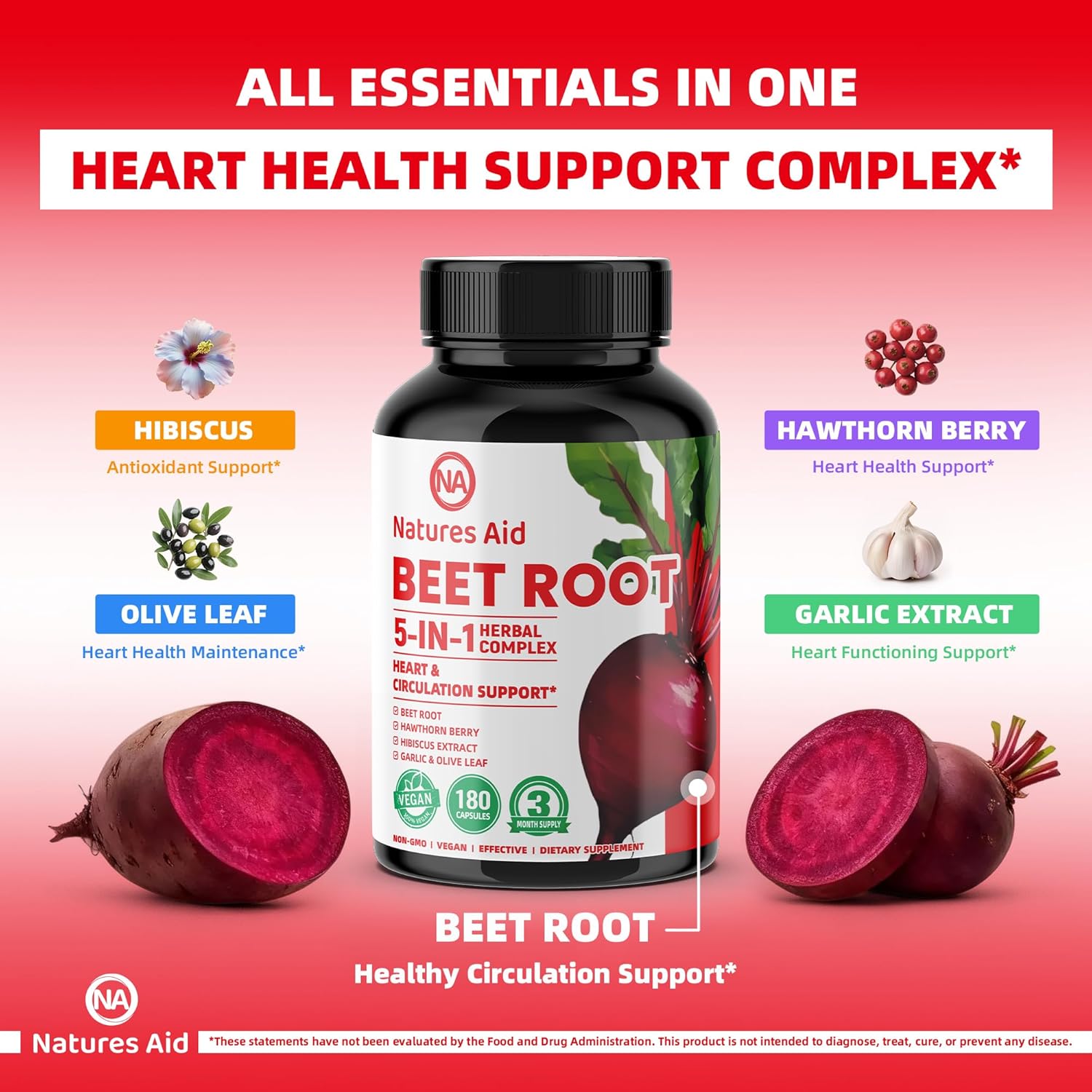 Natures Aid Beet Root Capsules - Super Beets Supplements from Fresh Beetroot Extract for Nitric Oxide, Blood Pressure & Heart Health Support- 180 Capsules - Image 4