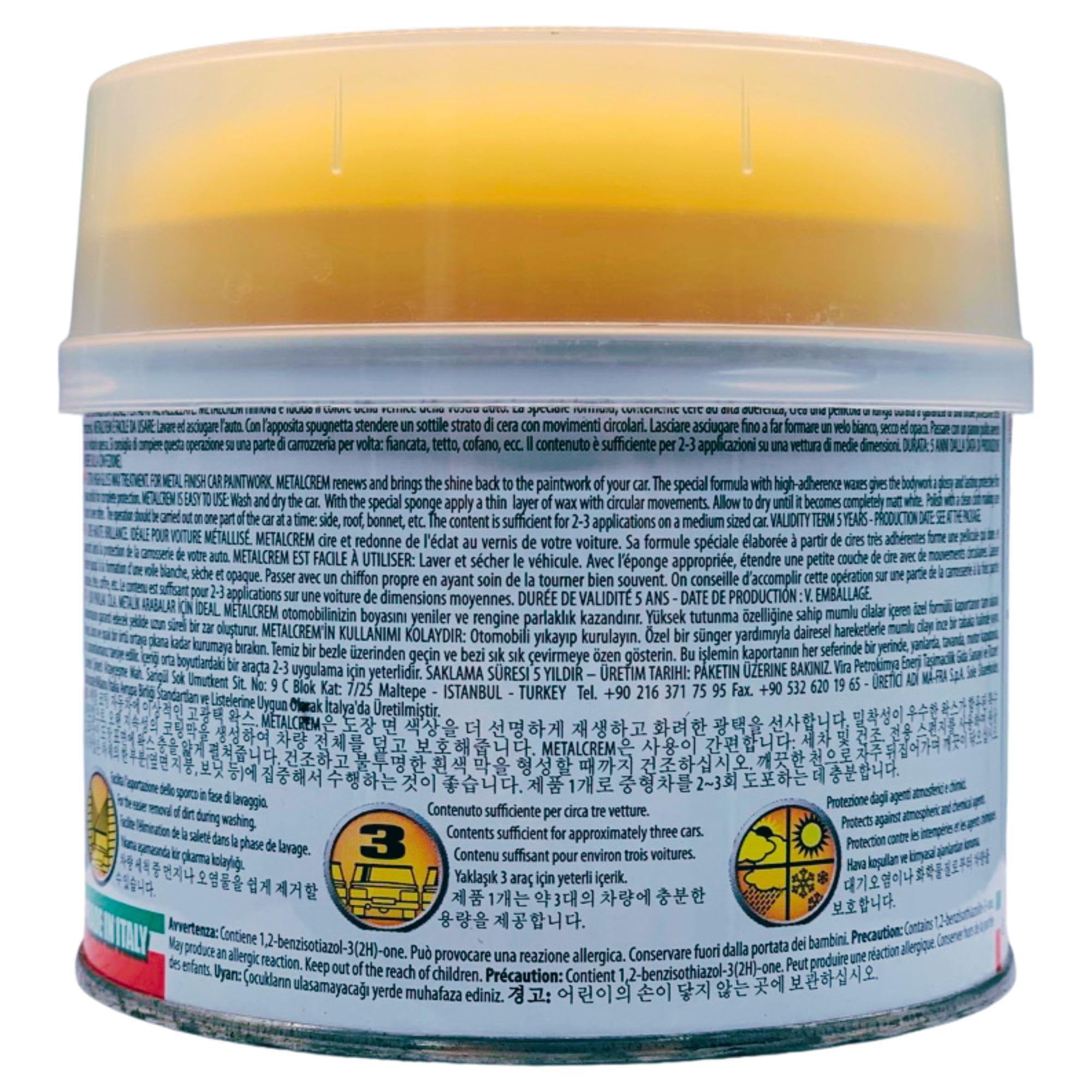 Cera Extralucida METALCREM, Ideale Per Auto Metallizzate. Rinnova e Lucida Il Colore Dell'Auto, Crea Una Pellicola Protettiva 250ml (4 Unità)