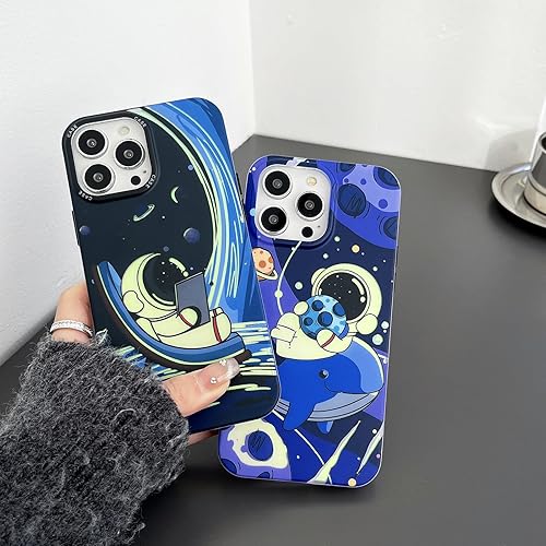 Miniatura 6 de Funda bonita para iPhone 12 Pro, diseño elegante de astronauta de dibujos animados espacial, planeta y luna, con purpurina láser, elegante diseño
