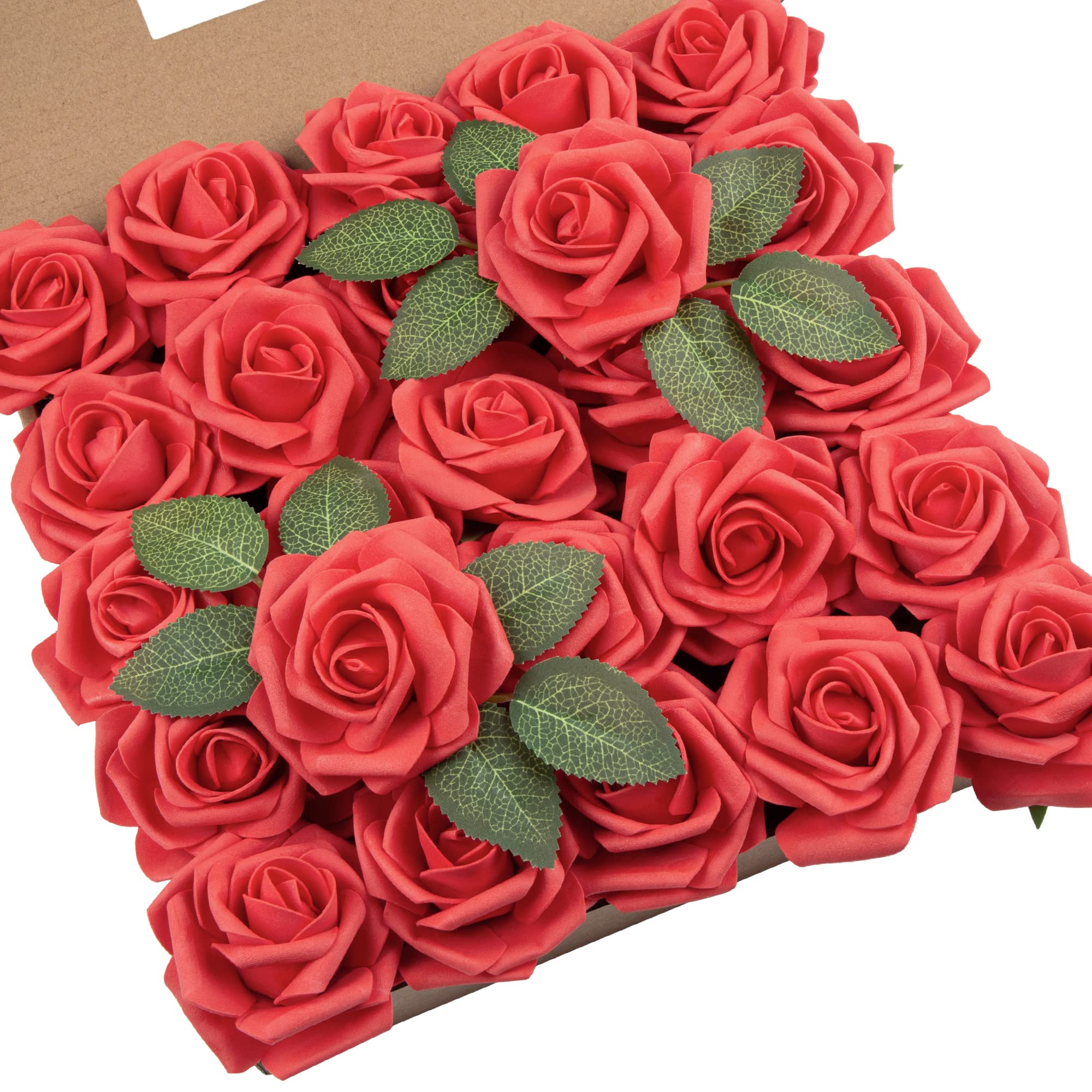 25 Pezzi Rose Artificiali, Rose Finte Schiuma Aspetto Reale