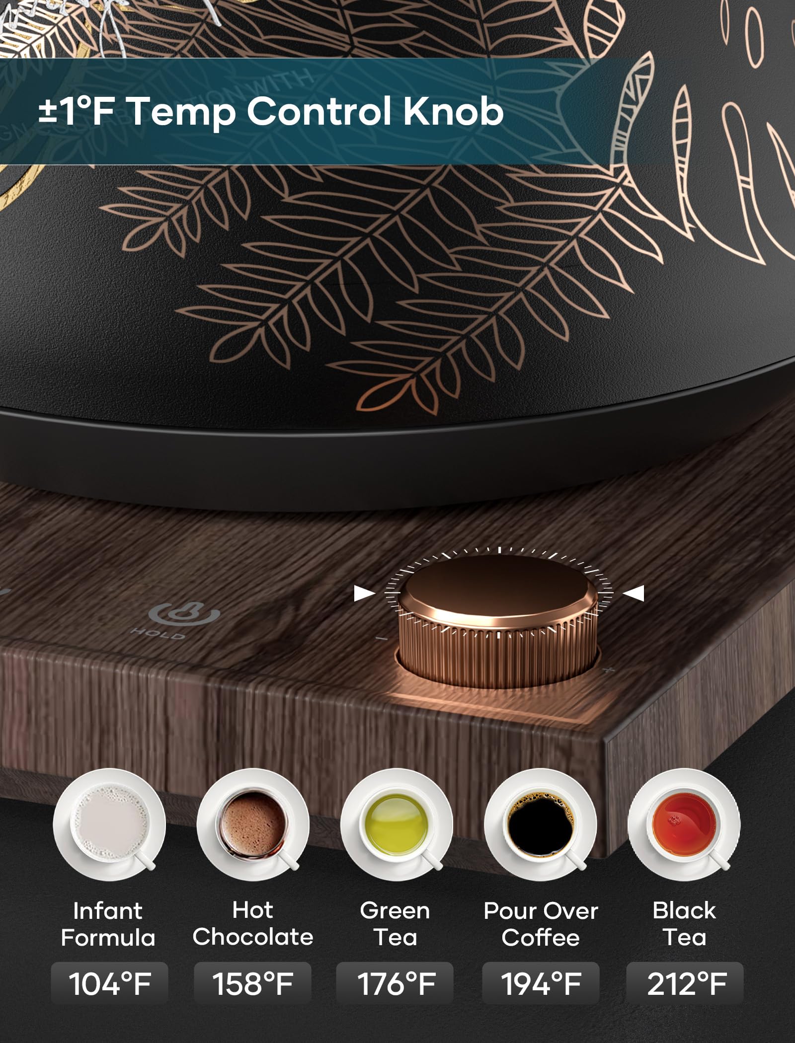 INTASTING - Hervidor eléctrico de cuello de cisne con control de temperatura de ±1 ℉, interior de acero inoxidable, calentamiento rápido para verter sobre café, té de preparación, hervir agua caliente