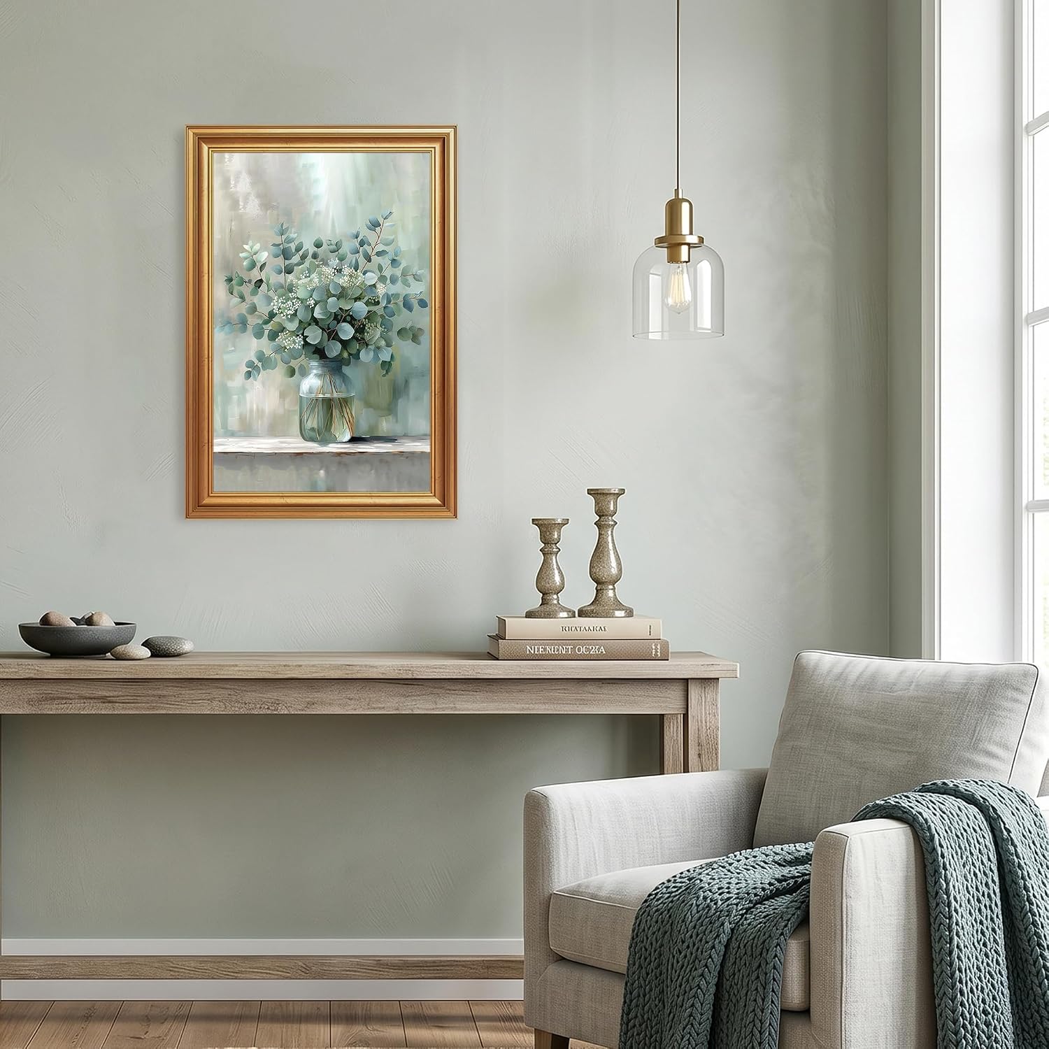 EJPFOGV White Flowers Eucalyptus Still Life Framed Canvas Wall Art 16x24 in image 2
