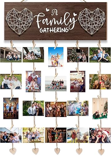 Marcos de fotos para decoración de pared, de madera rústica con clips, capacidad para 20 fotos de 4 x 6 pulgadas, soporte para fotos para decoración