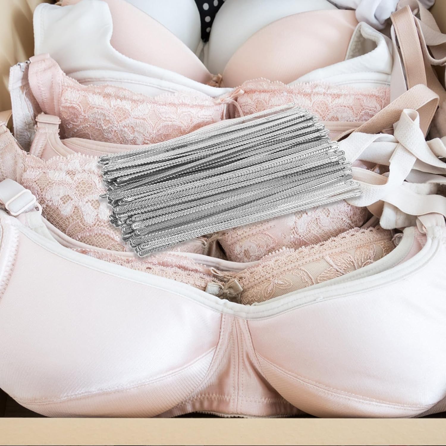 Didiseaon 100pcs Spiral Steel Boning Stays for Corset Making Polyester Boning Tips Silver Color 0.5 * 20cm Sewing Supplies for Undergarment Support and Costume Craft