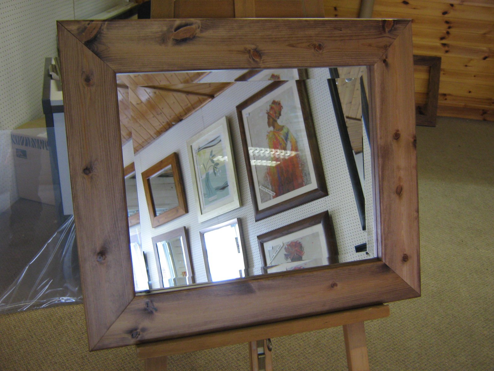 NEW CHUNKY VICTORIAN STAINED SOLID PINE BEVEL WALL HANGING MIRROR 27" X 23"