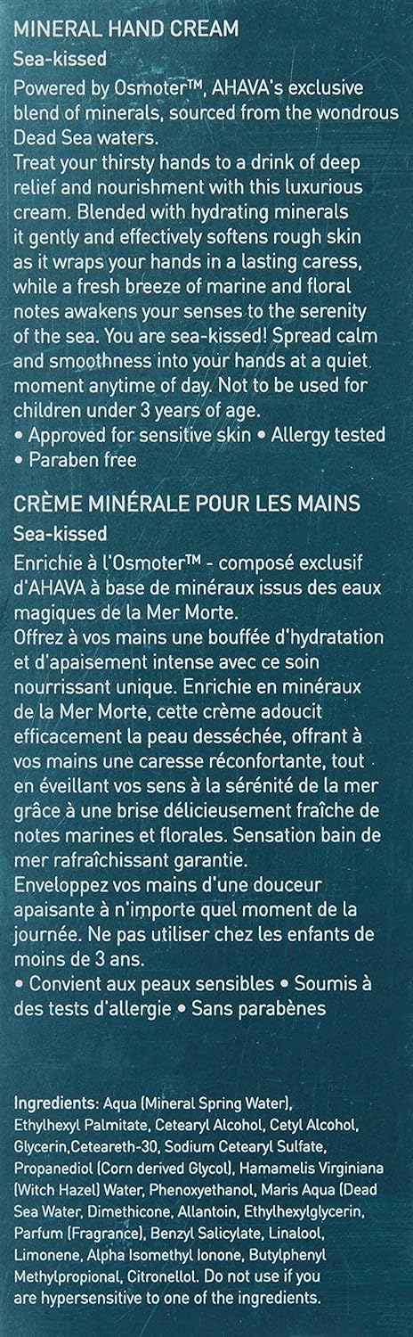 AHAVA Dead Sea Mineral Hand Cream, Sea-Kissed, 3.4 Fl Oz : Beauty & Personal Care