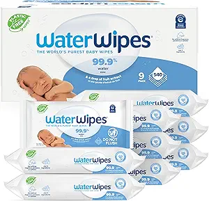 WaterWipes Original Baby Wipes, 99.9% Water, 3-In-1 Cleans, Cares, Protects, Unscented & Hypoallergenic, 540 Count (9 Packs), Packaging May Vary