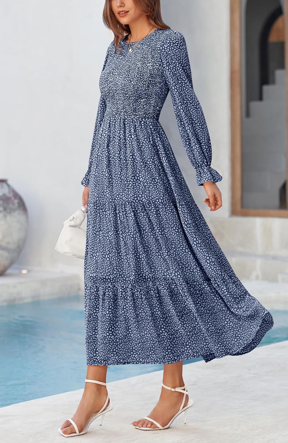 BTFBM Women Casual Long Sleeve Crew Neck Fall Dress Bohemian Relaxed Fit Floral Flowy Maxi Dresses Tiered Cocktail Dress - Image 4