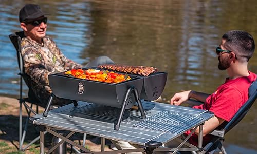 Miniatura 9 de Mini parrilla de carbón portátil y pequeña barbacoa de mesa - Parrilla de viaje para campamento para balcón - Estilo barril con plancha y juego de