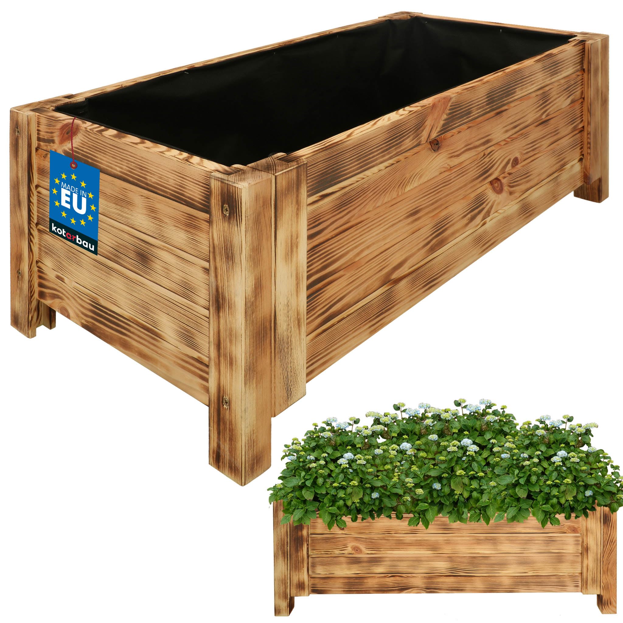 KOTARBAU® Planters outdoor - Garden Planters - Pine Wood - 79 x 39 x 30 cm (31.10x15.35x11.81 inches) - Rustic - Outdoor Plant Pots - with Liner - Wooden Planter - for Terrace