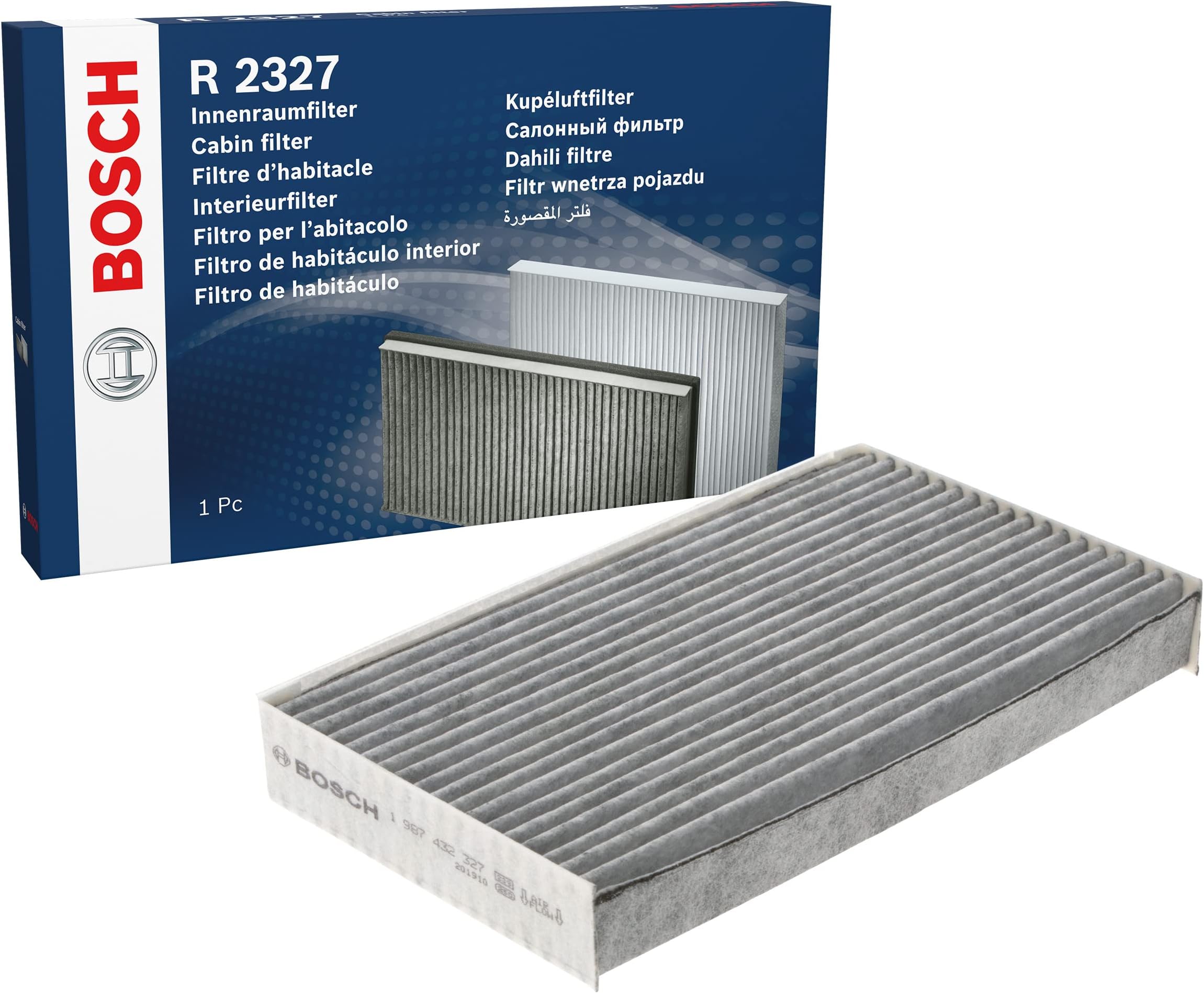 Bosch R2327 Activated Carbon Cabin Filter, Replacement Filter - Against Unpleasant Smells, Pollen and Dust for Cleaner Air Inside the Vehicle