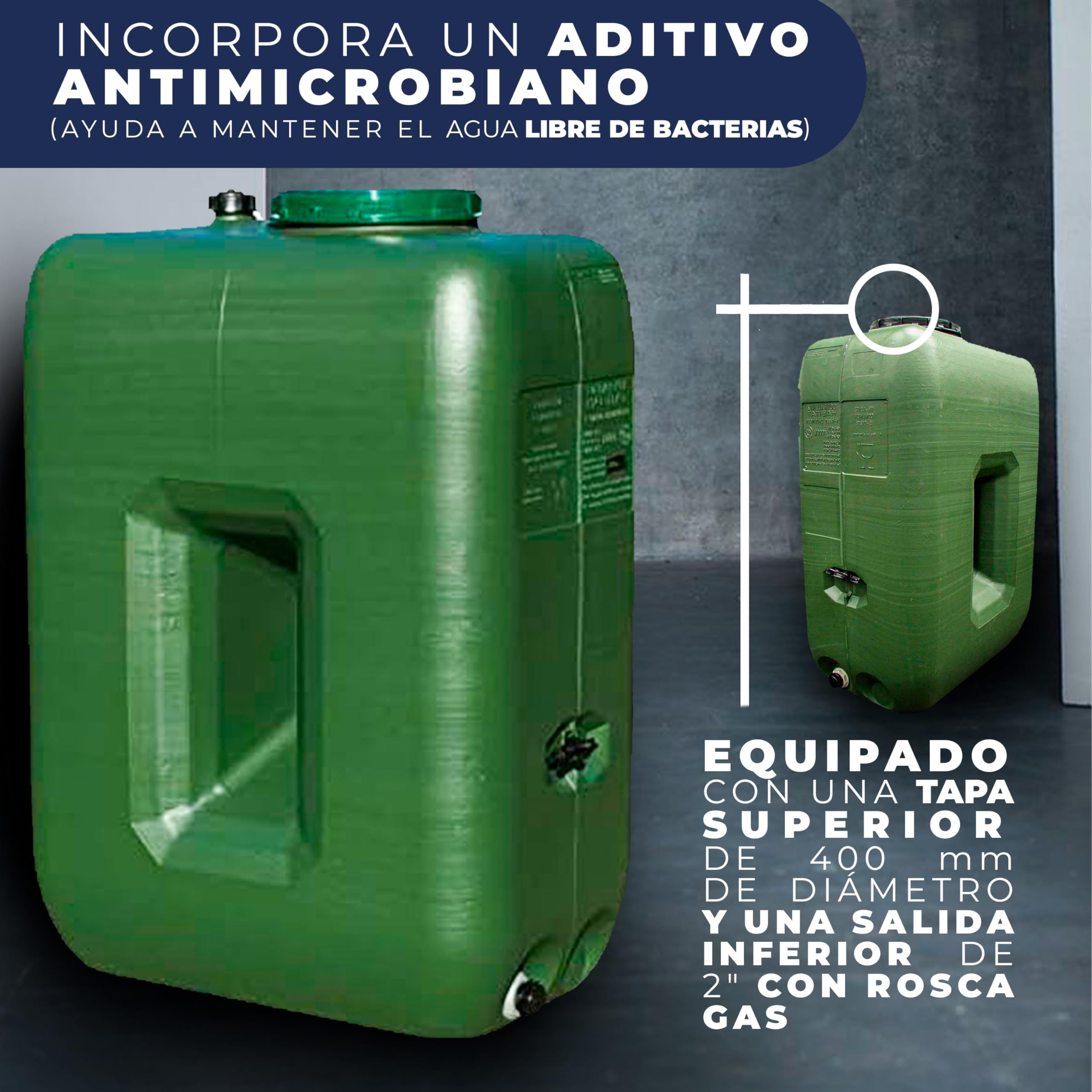 Depósito de Agua 1000L - Tanque de Polietileno Resistente para Uso Alimentario, Protección UV, Diseño Eficiente y Compacto, Ideal para Almacenamiento en Campers y Sistemas de Agua Potable