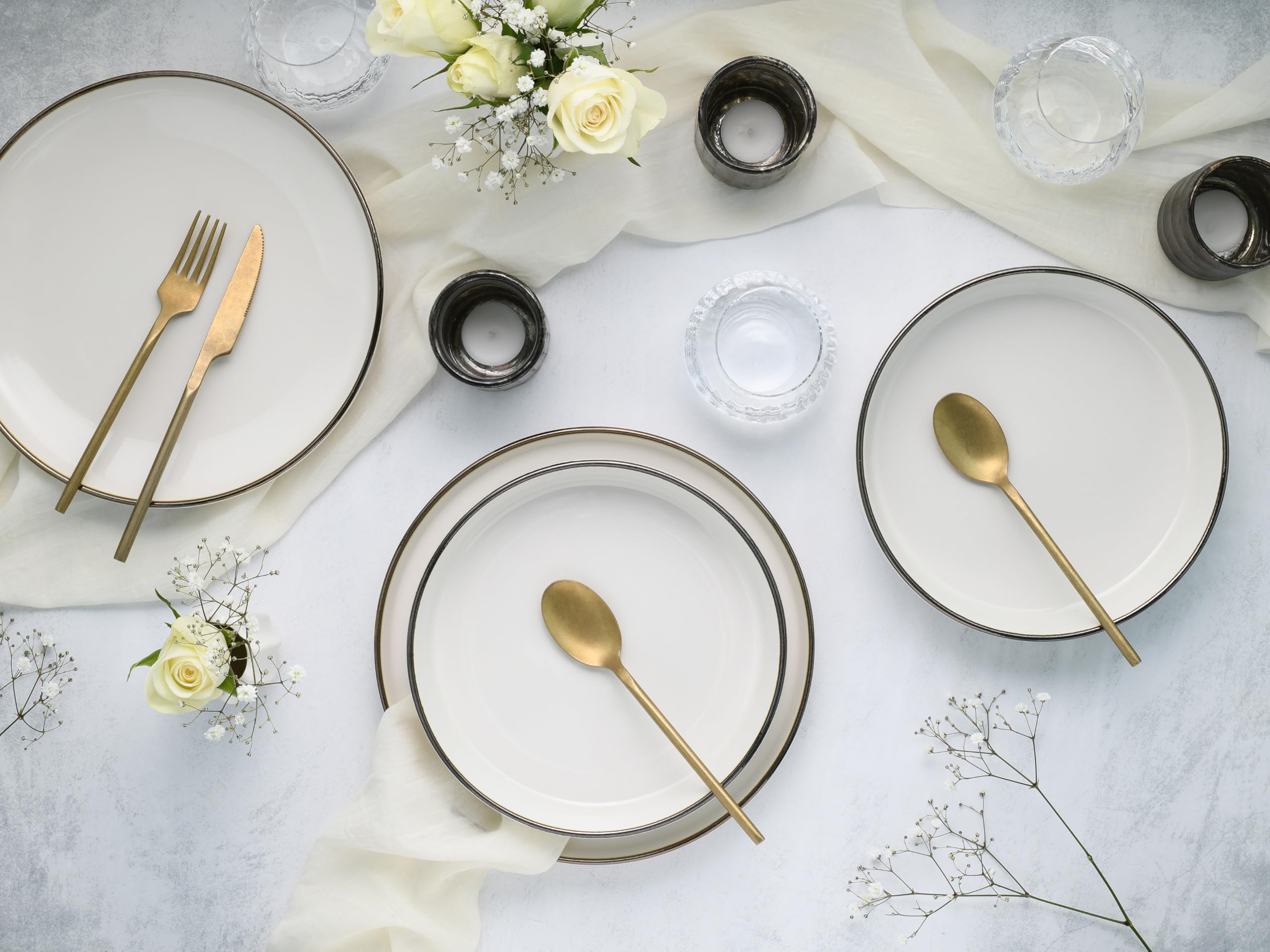 CreaTable, 24793, seria Nordic Festive Creme, 12-częściowy zestaw naczyń dla 6 osób, zastawa stołowa z kamionki, nadaje się do mycia w zmywarce i używania w kuchence mikrofalowej, wysokiej jakości