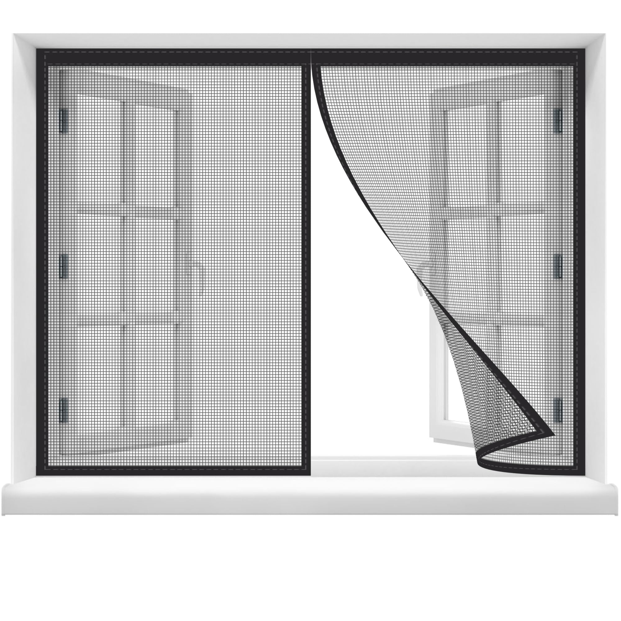 Mosquito Window Screen Mesh Fly Curtain,170x120cm Screen Door Keep Bugs Out,Let Cool Breeze in,Self Sealing Magnets,Retractable Mesh Net Closure,Curtain Works with Pets Black