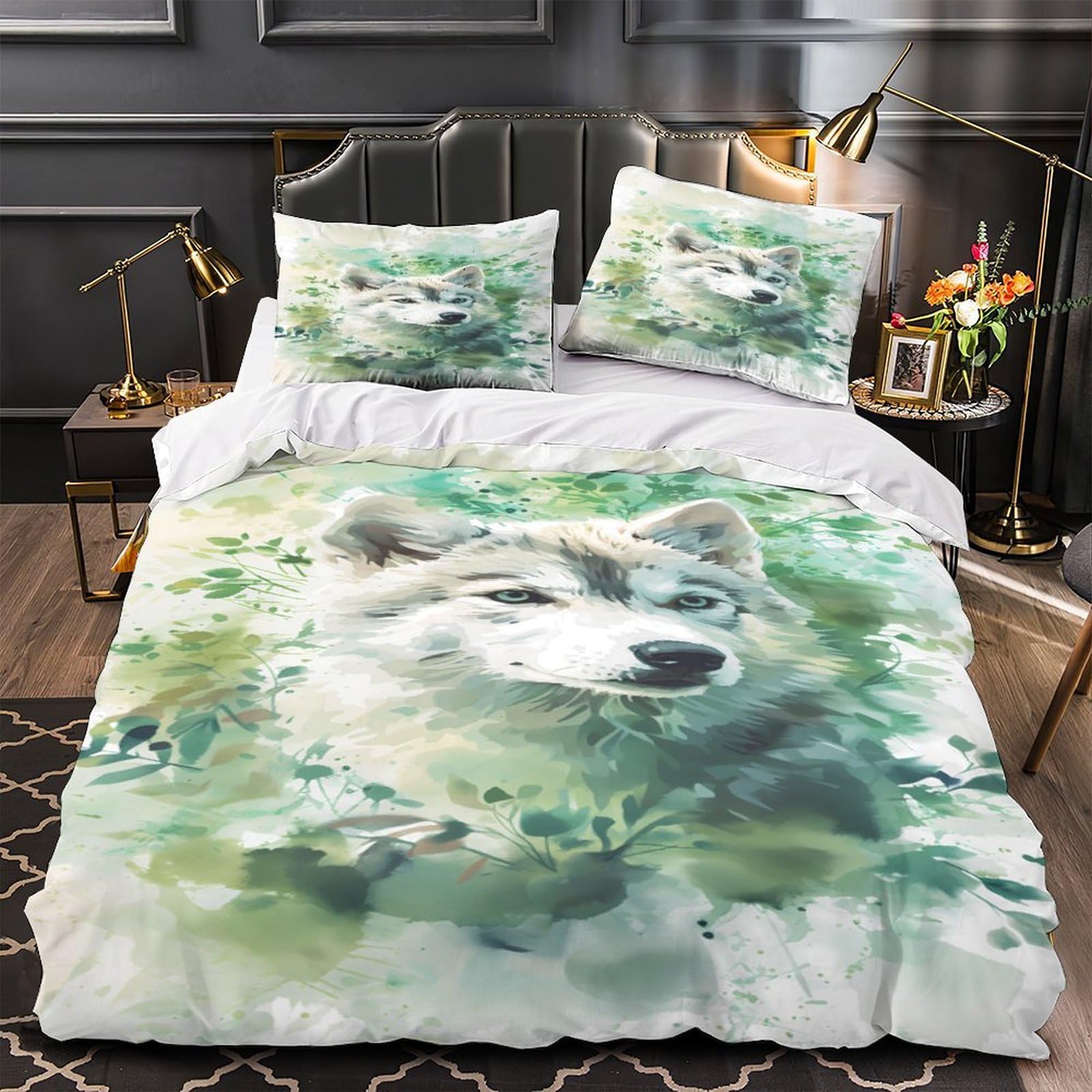 Parure de lit loup imprimé 3D en microfibre housse de couette super king size