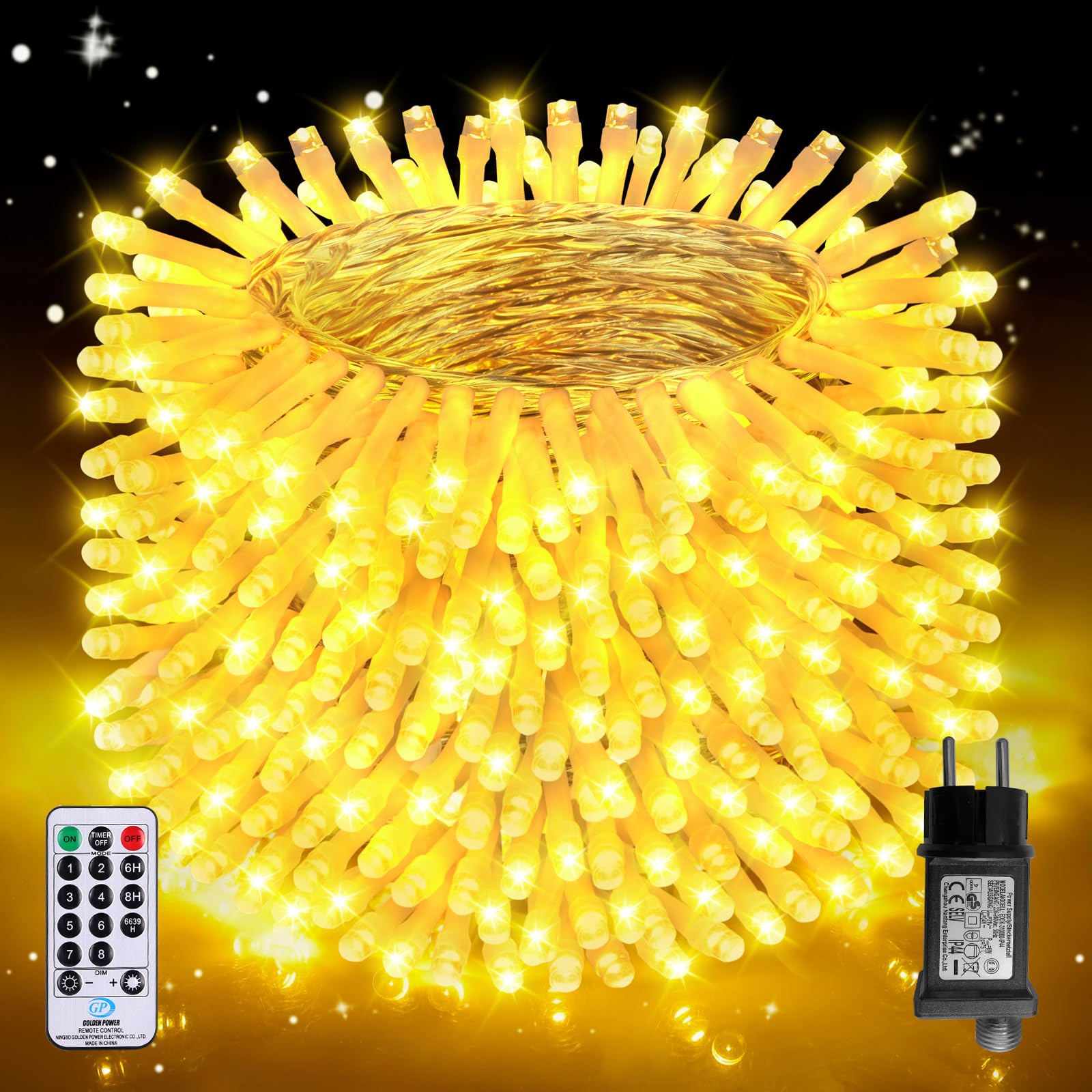 Auriostar Guirnalda Luces Exterior 60m 600LEDs, Luces Navidad Exterior IP44 Impermeable, 8 Modos Luces Arbol Navidad Interior, Luces Exterior Navidad para Balcon, Habitacion, Fiestas, Boda