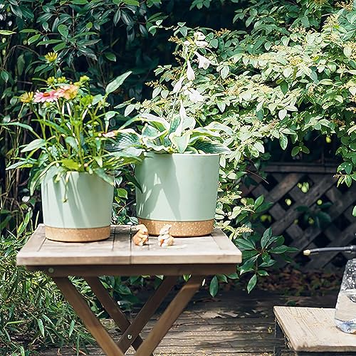 Miniatura 6 de kubvici - Juego de 2 macetas de plástico de 8 pulgadas para interiores y exteriores con platillo de drenaje para jardín y hogar (verde y blanco, 8