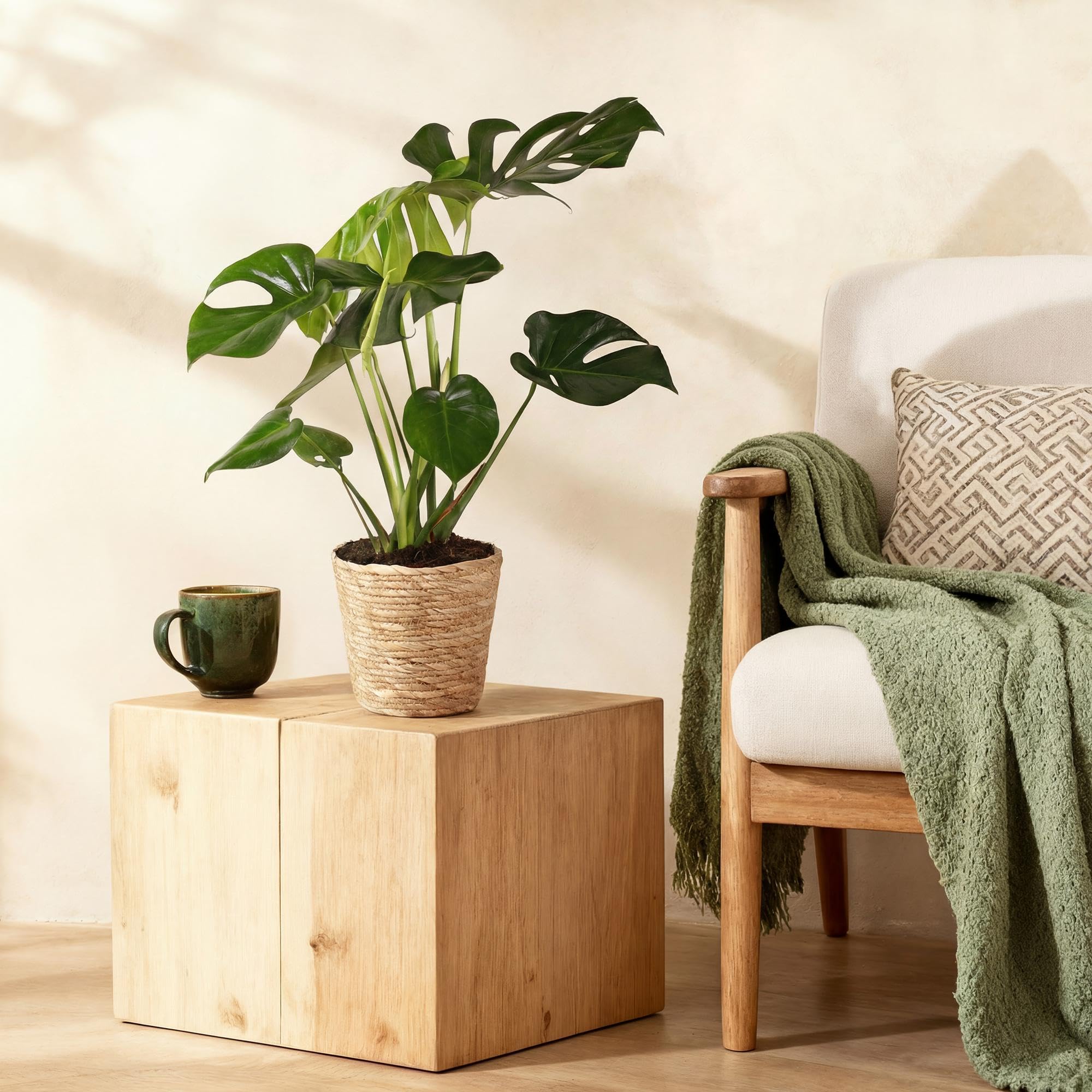 Green boutiQ - Zimmerpflanzen - Monstera Deliciosa - Fensterblatt - Wenig Pflege - Grün - 2 Pflanzen - Topf 17cm - Höhe 50-55cm