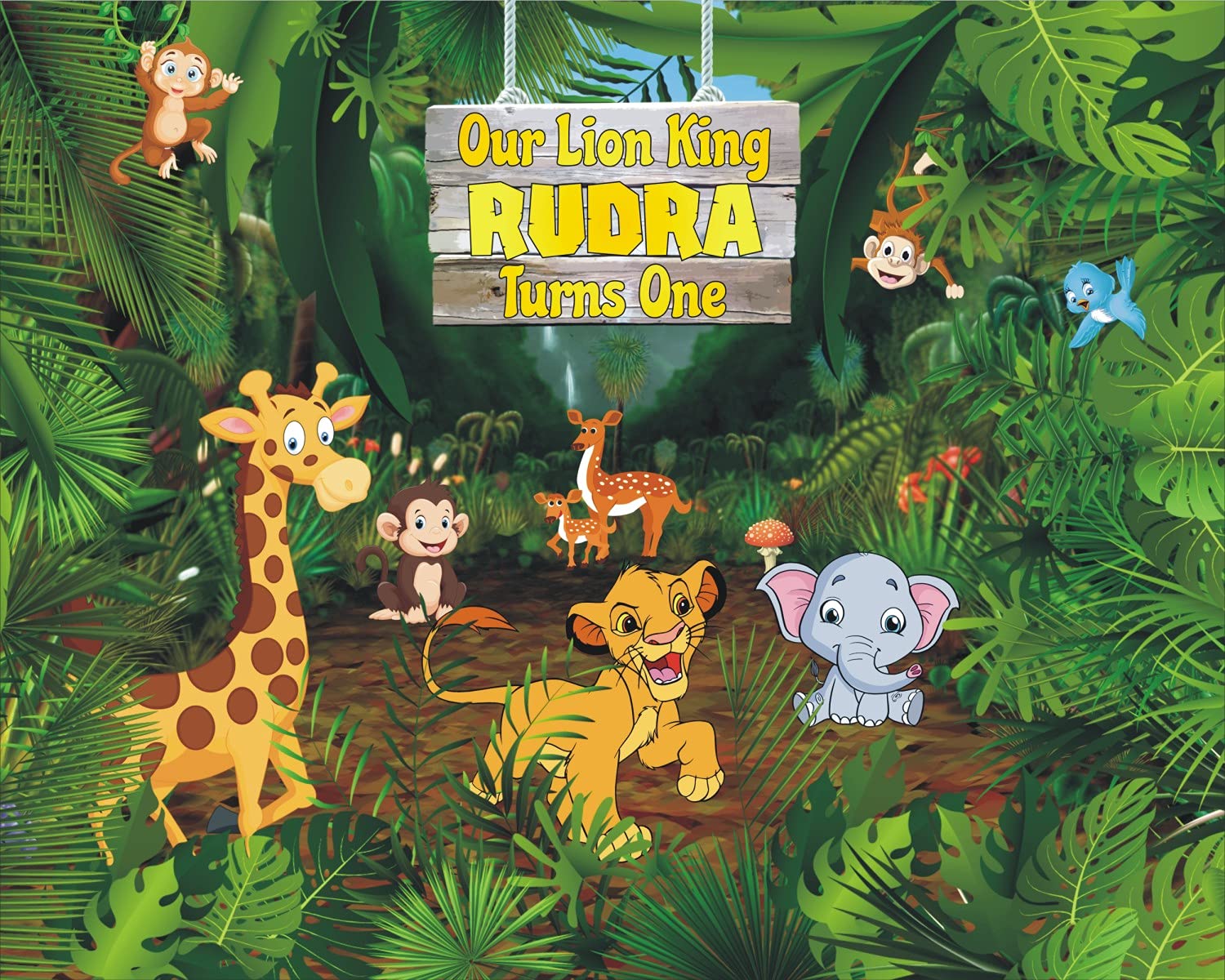 Express-O-Board Personalized Birthday Backdrop - Jungle Theme (5 Ft x 4 Ft)