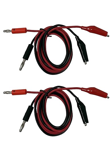 Tetra-Teknica TMA008 - Juego de cables de prueba de plátano a pinzas de cocodrilo, 20 AWG, 35", 2 cables de parche de color negro y 2 rojos