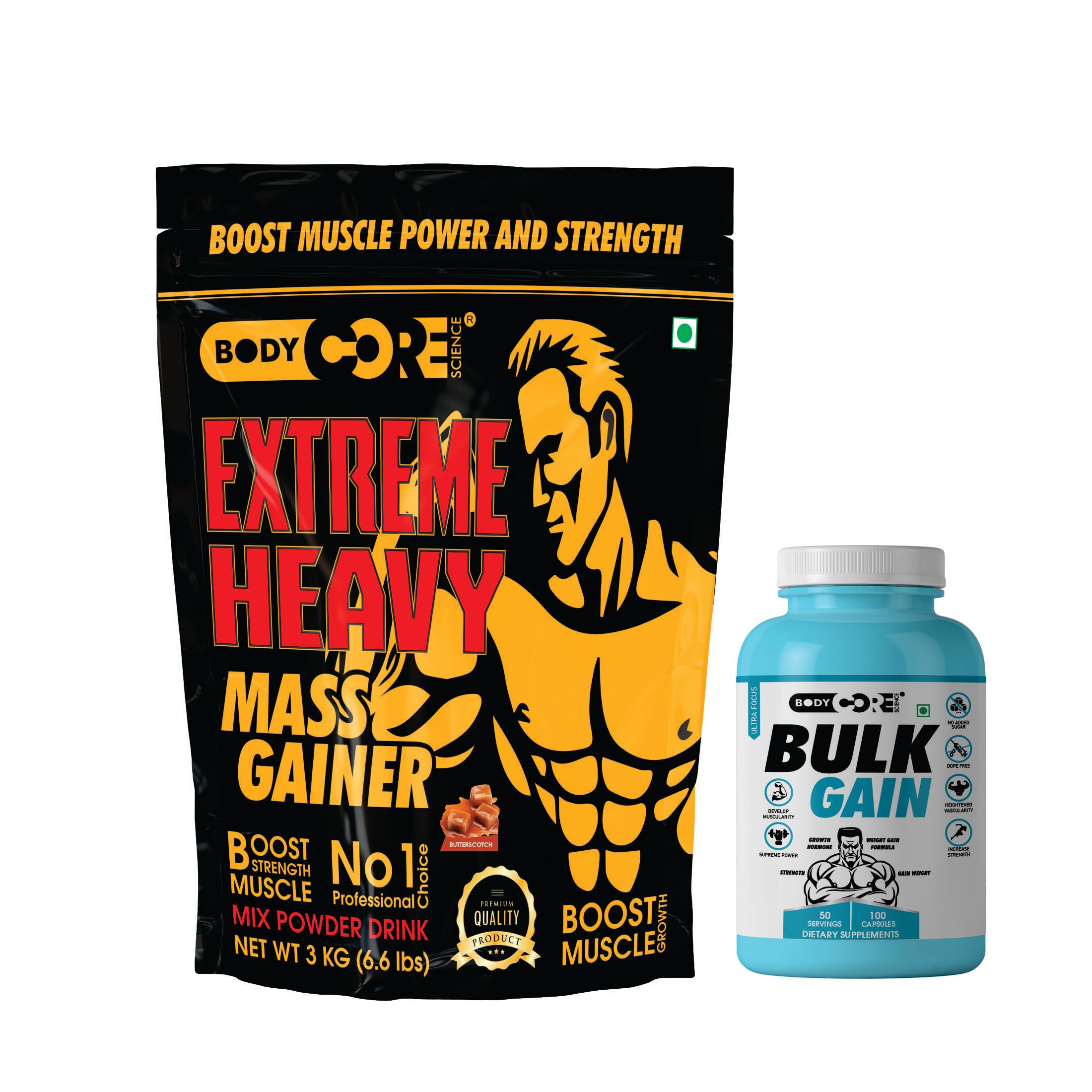 Body Core Science Extreme Heavy Mass Gainer-3Kg with BCS Bulk Gain-100 Capsules (Butterscotch) (B0D31RSC4Y) Amazon Price History, Amazon Price Tracker