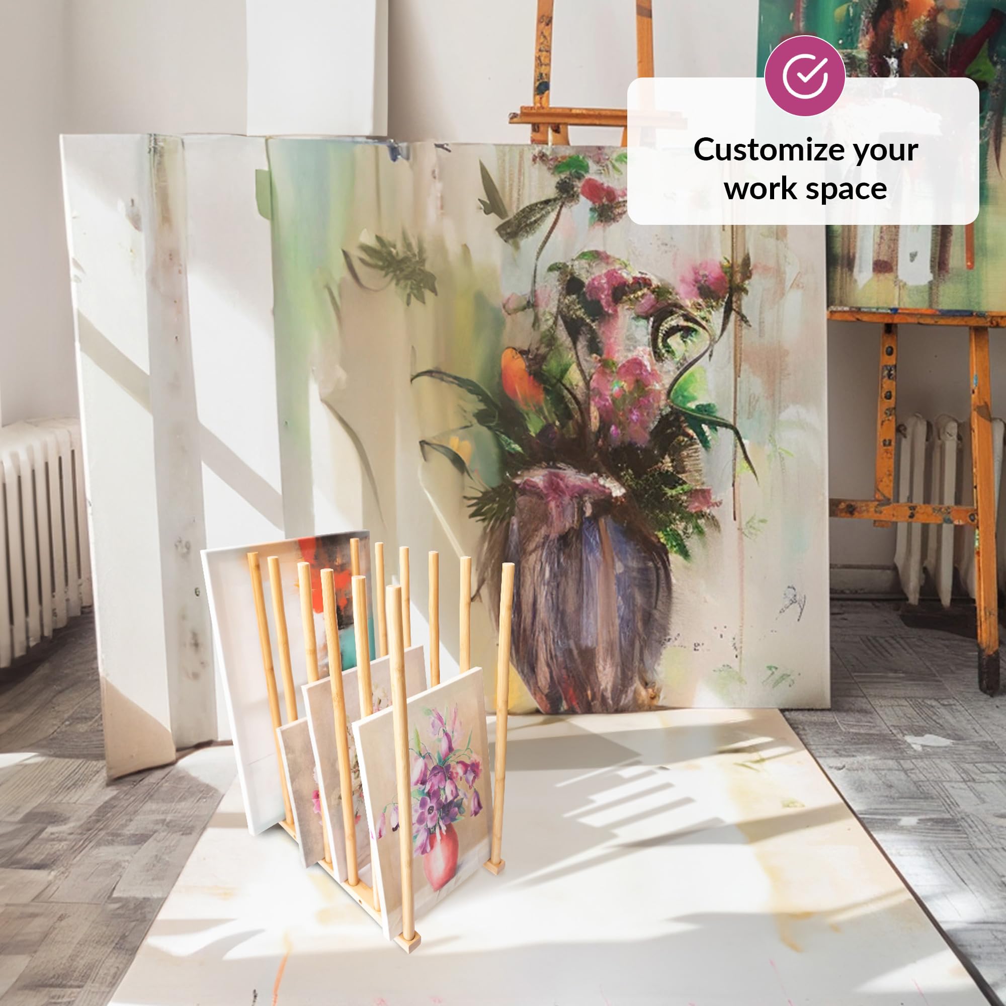 ODOXIA Scaffale per opere d'arte | Conservare le opere d'arte in modo sicuro | Porta disegno | Ottimizzare lo spazio artistico | Deposito in legno di bambù per disegni Art storage rack