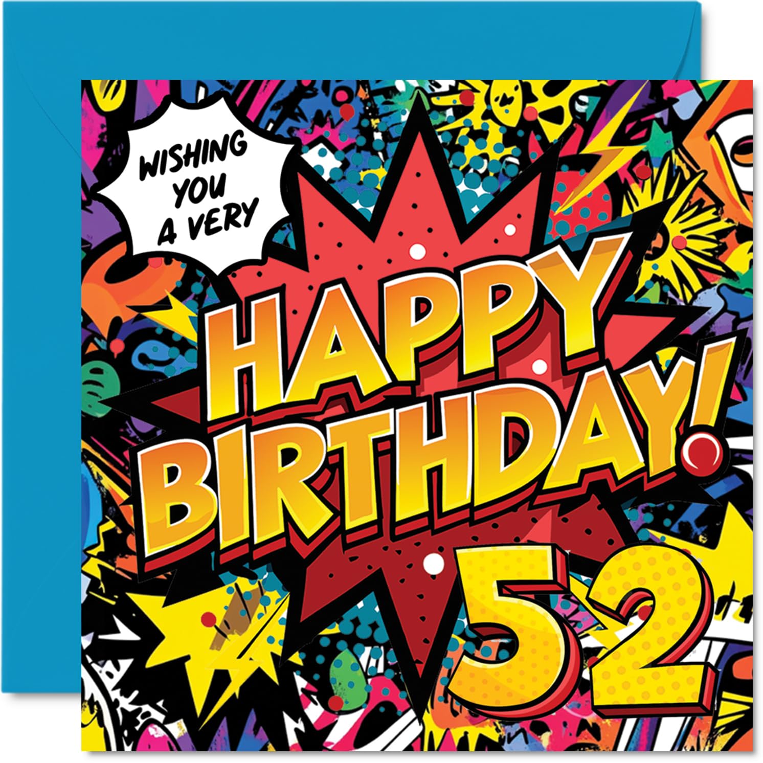 52nd Birthday Cards for Women Men - Comic Book Pow! - Happy Birthday Card for 52 Year Old Woman Man Uncle Wife Cousin Nan, 145mm Bday Greeting Cards