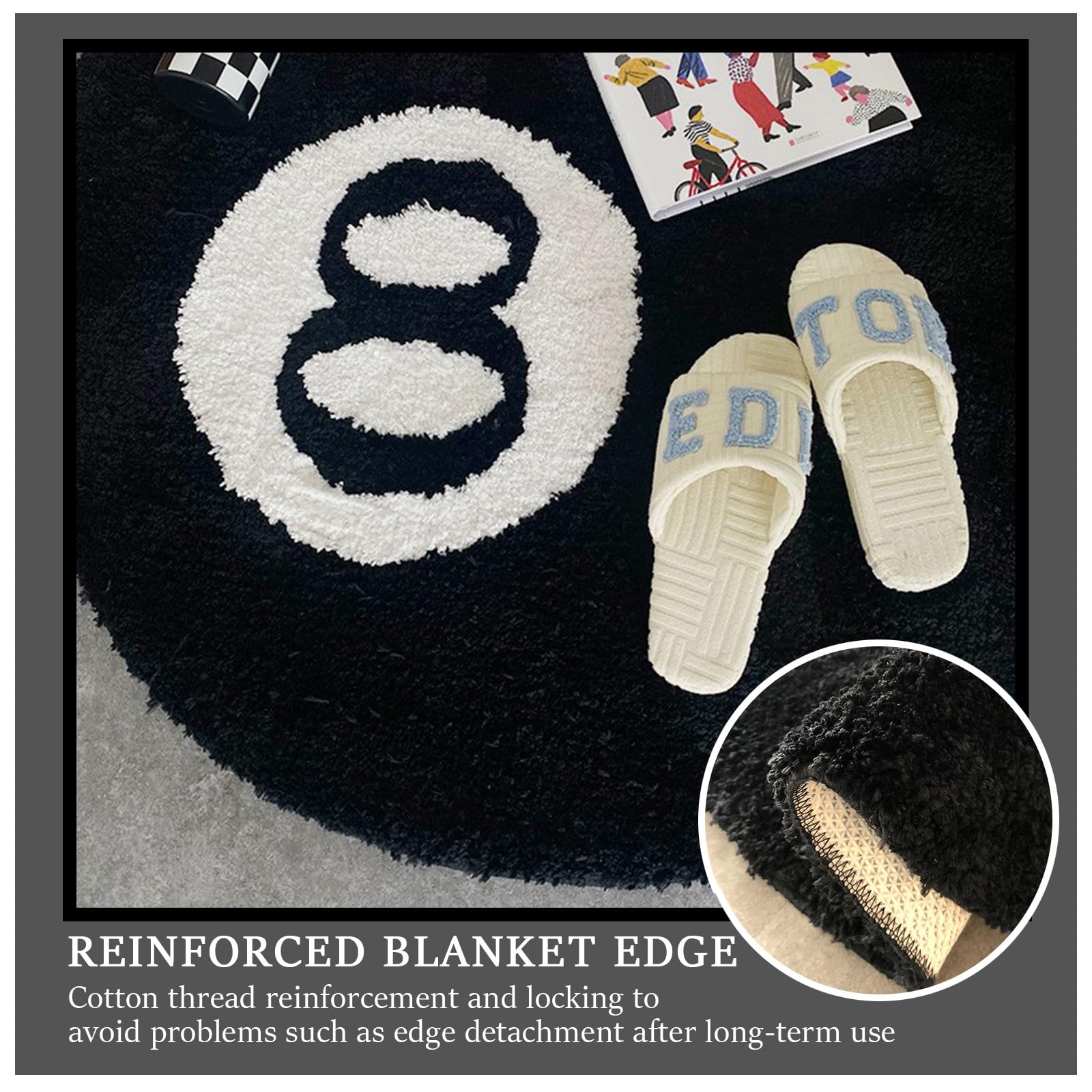 HAMON Tapis de billard 8 boules - Antidérapant - Lavable - Doux - Pour salon, salle à manger, chambre à coucher - Noir - 80 cm
