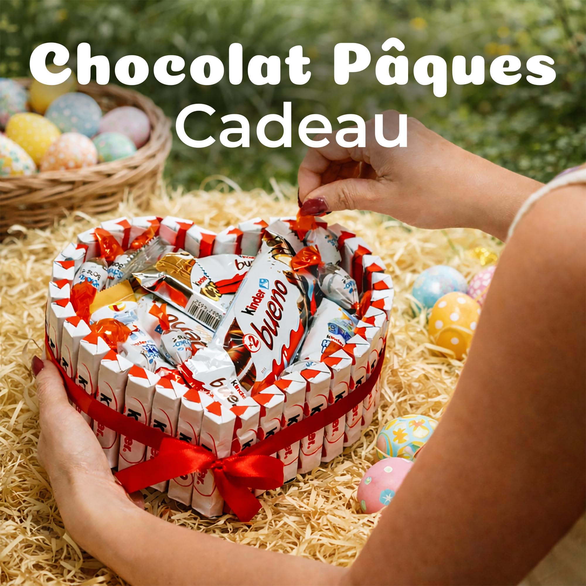 Onza Chocolat paques Kinder - Oeuf de paques Schokobons, Kinder Bueno Surprise, Happy Hippo - Chocolat pâques enfant - Coffret Cadeau à offrir pour Femme, Homme.