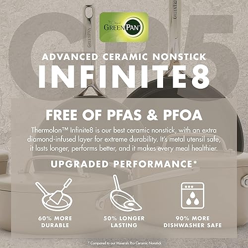 Miniatura 11 de GreenPan GP5 - Juego de 2 sartenes antiadherentes de cerámica anodizada dura y saludable, de 9.5 y 11 pulgadas, 2 piezas, resistente a los arañazos,