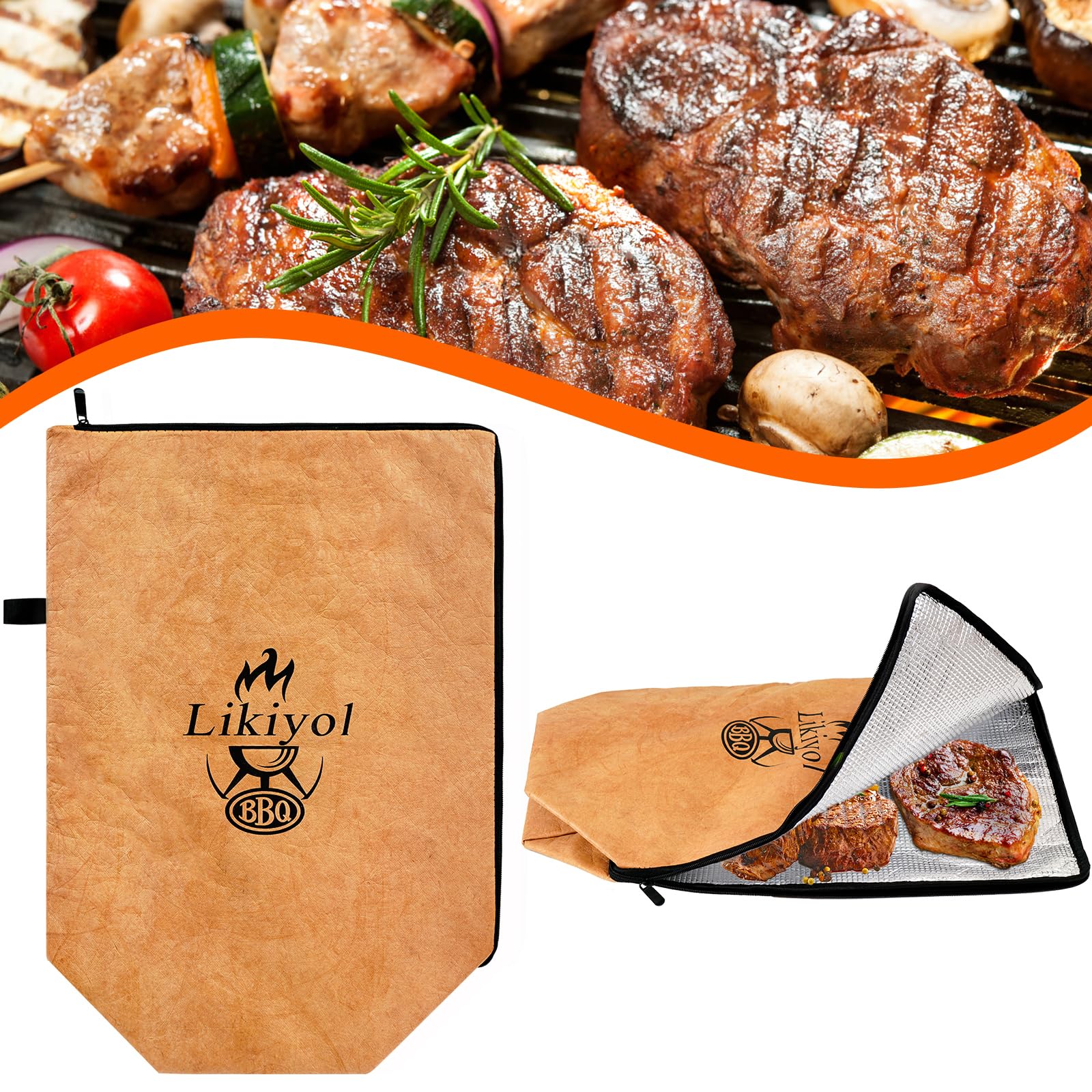 Likiyol2 Pcs BBQ Blanket for Resting Meat Reusable Meat Insulated Bag with Zipper, Lightweight Foldable BBQ Resting Blanket, Insulation Meat Bag for Outdoor BBQ, Smokers and Grilling, Waterproof