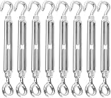 KEILEOHO Lot de 8 tendeurs M8 en acier inoxydable - 185 mm - Crochets et œillets réglables - Tendeur de câble en acier inoxydable pour fixation de voile, corde à linge - 1