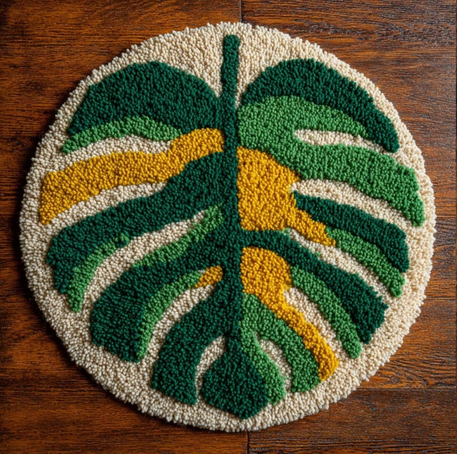 WallustrioaW Latch Hook Kits for Adults,Tropical Banana Leaves,Rug Making Kit DIY Craft Latch Hook Rug Set Tapestry Cushion Pre-Printed Patterns,50x50cm