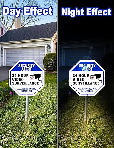 Miniatura 4 de Señal de videovigilancia, paquete de 4 letreros de cámara de seguridad de 10 x 10 pulgadas, material reflectante e impermeable, señal de vigilancia