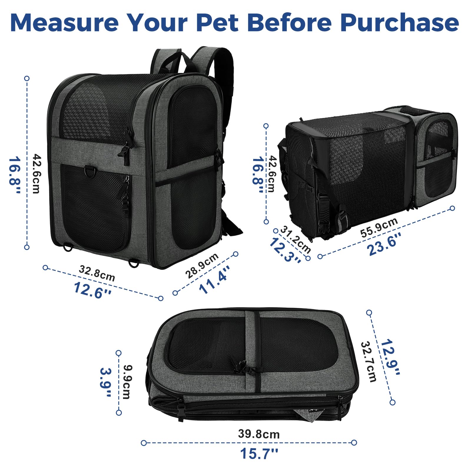 Apollo Walker Pet Carrier Backpack for Large/Small Cats and Dogs, Puppies, Safety Features and Cushion Back Support for Travel, Hiking, Outdoor Use (Gray-Expandable) - image 2
