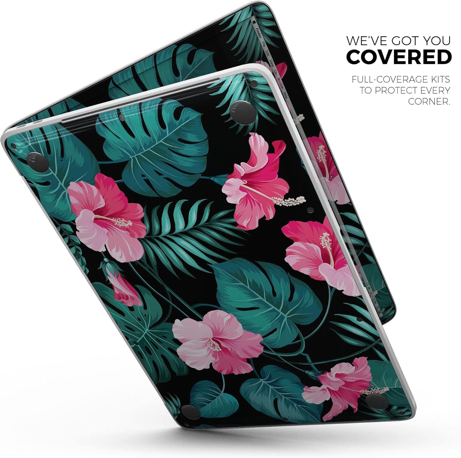 DesignSkinz - Tropical Mint and Vivid Pink Floral v2 - Full-Body Wrap Protective Decal Skin Kit Compatible with MacBook 14" Pro M1 (A2442)