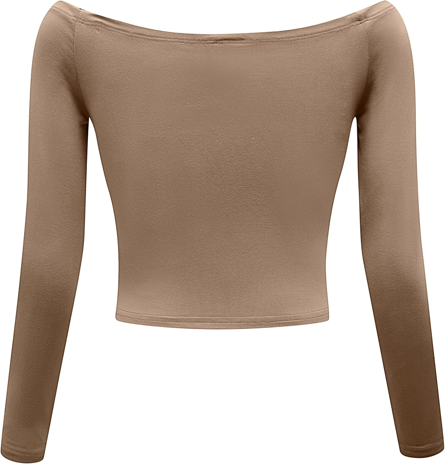 OThread & Co. Women's Off Shoulder Long Sleeve Crop Top Comfy Basic Stretch Layer Shirt - Image 4