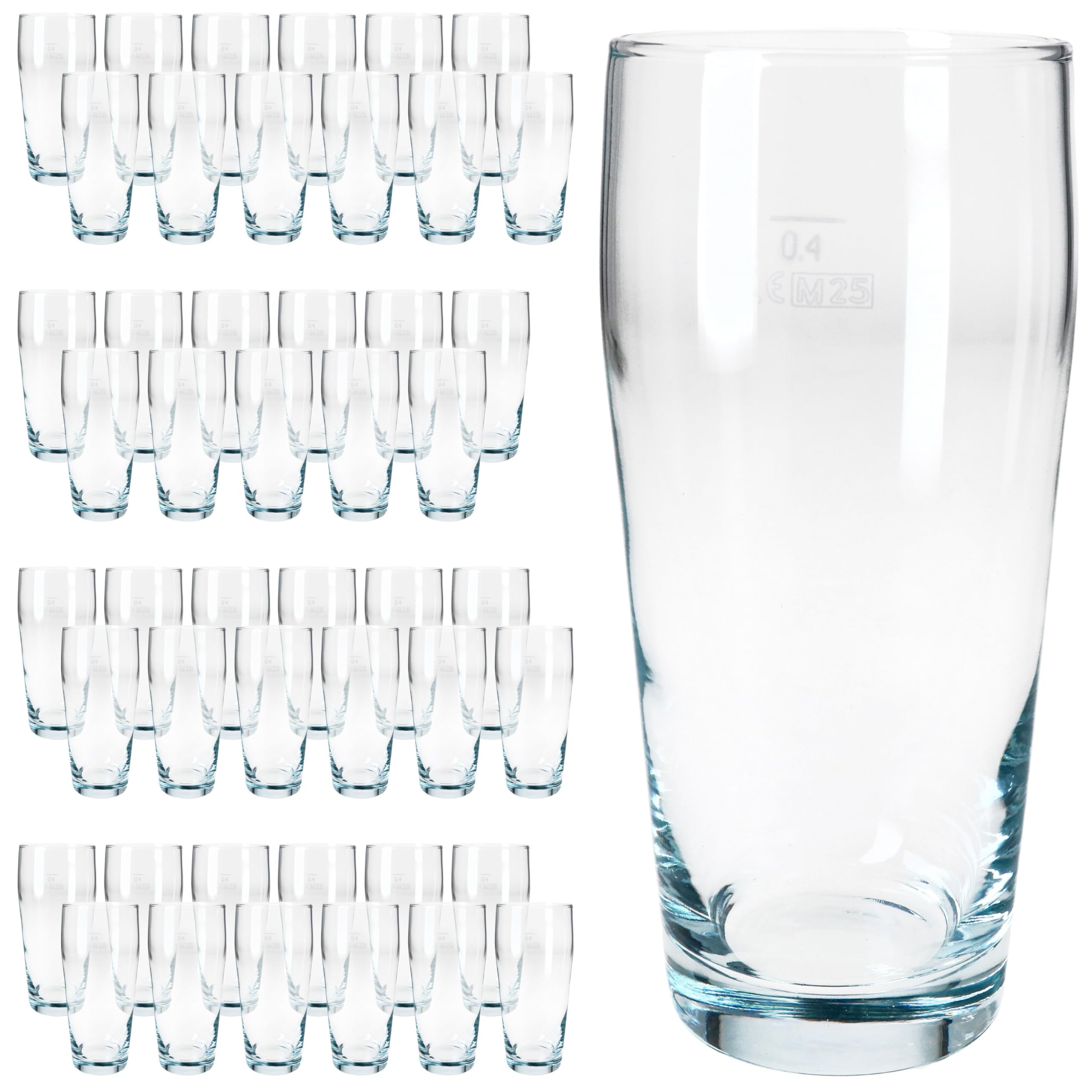 MamboCat Set di 48 bicchieri da birra da 0,4 l, calibrato, in vetro trasparente con scala graduata, bicchieri per birra, acqua, cocktail e bevande analcoliche, ideali per gastronomia, bar e ristoranti