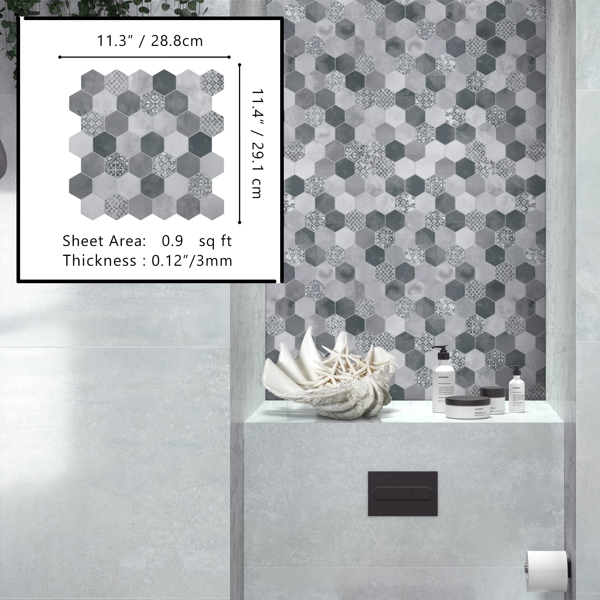 The Tiles Plaza Backsplash Peel and Stick, piastrella decorativa da parete a mosaico per cucina, bagno, camino, 10 fogli, copertura 2,2 m²