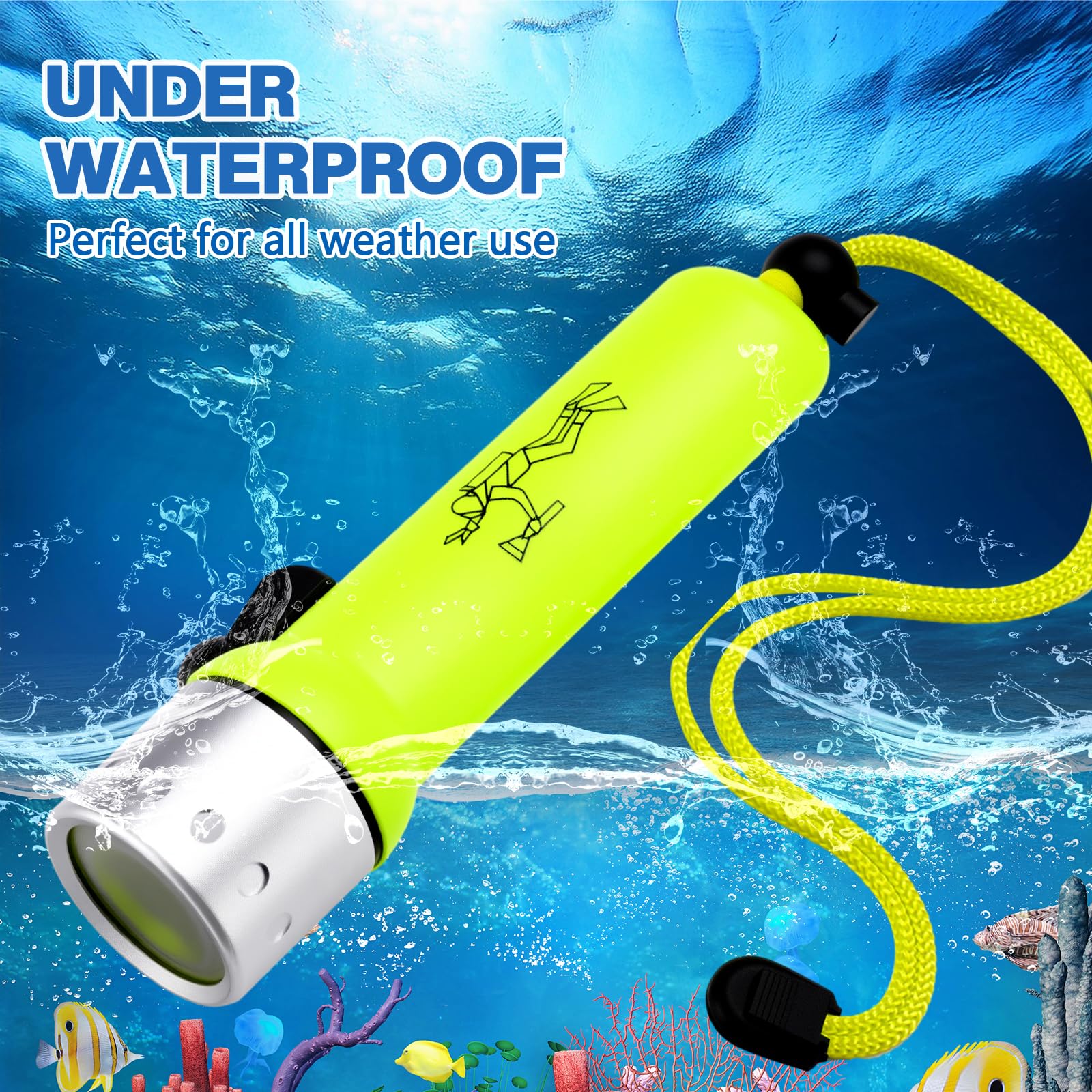 Retisee Lot de 4 lampes de poche de plongée sous-marine 1000 lumens - Étanche - Lampe torche LED submersible pour sports sous-marins en plein air