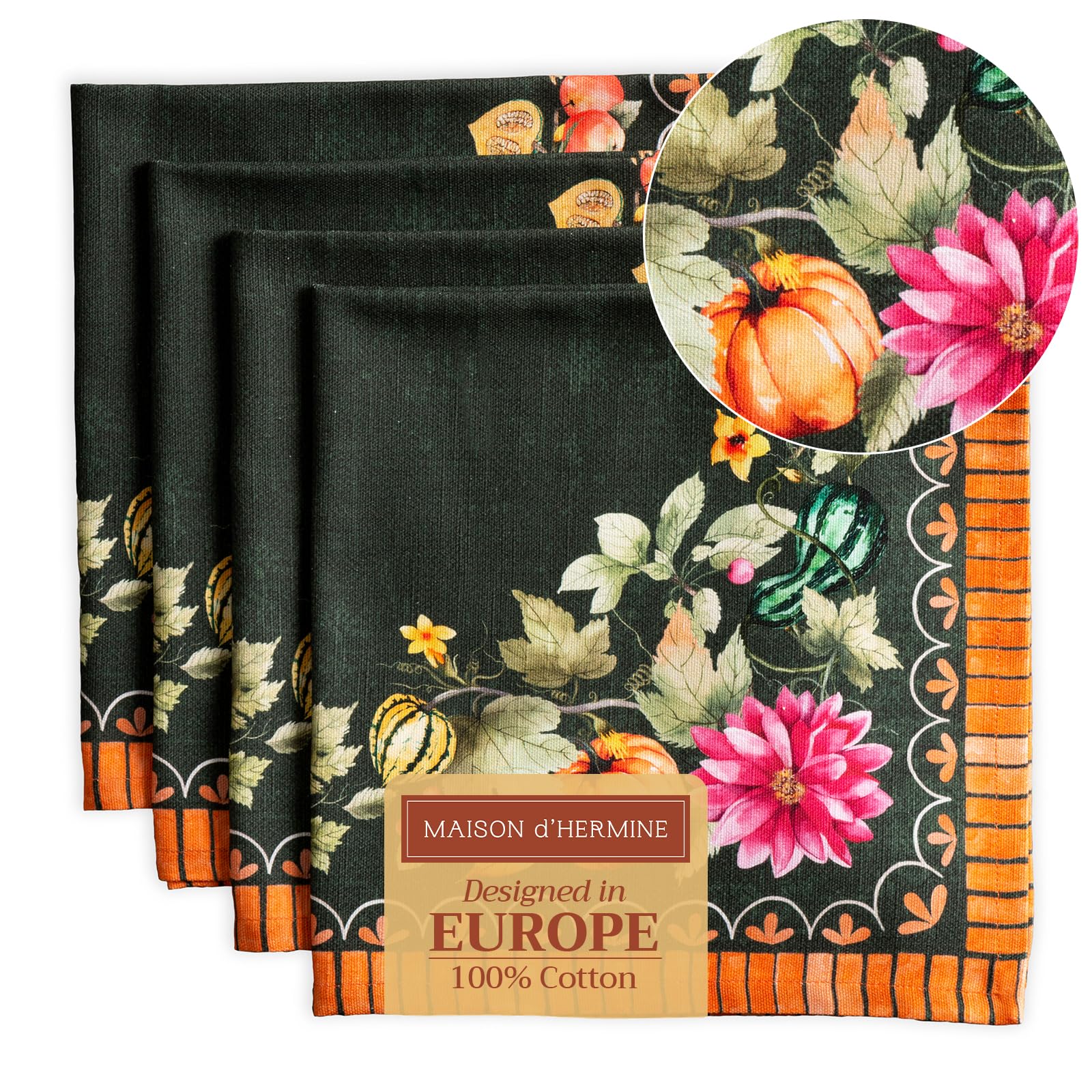 Maison d'Hermine - Servilletas de tela (100% algodón, 45 x 45 cm, 4 unidades)