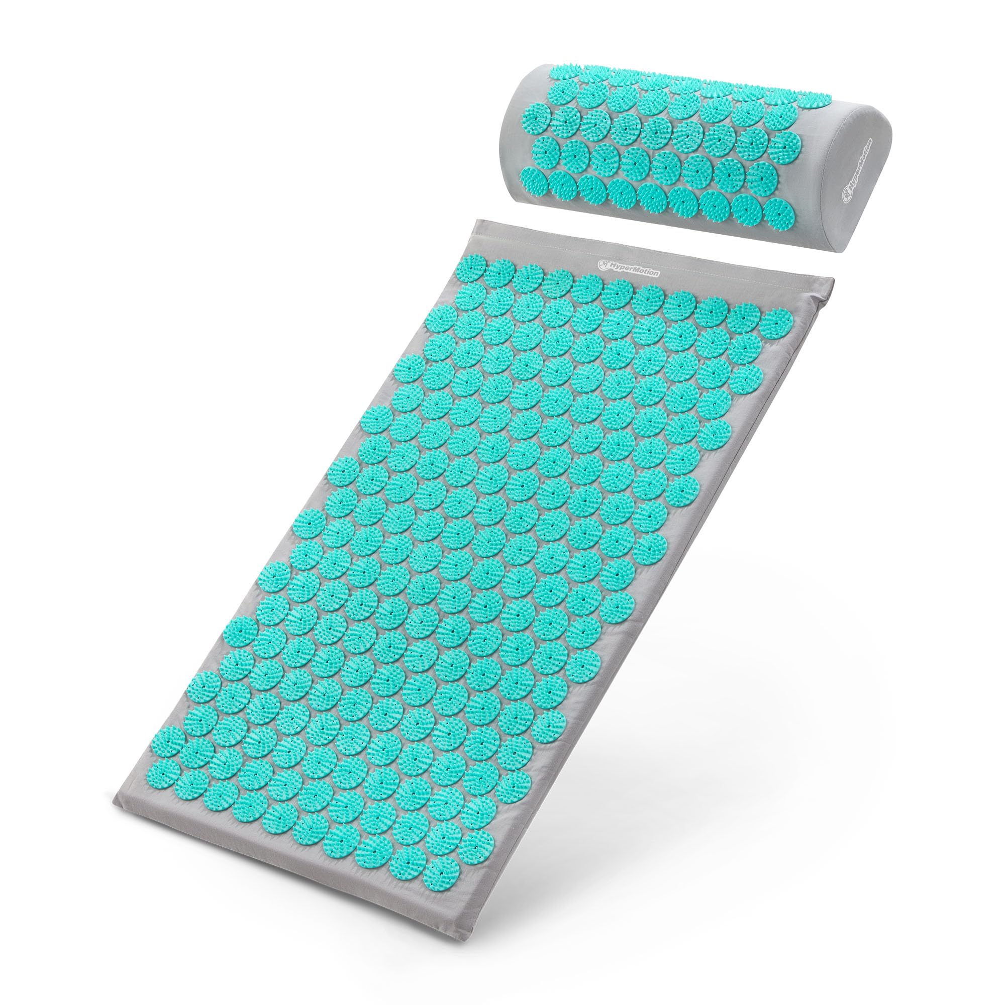 HyperMotion Akupressurmatte mit Kissen Eco - Akupunktur Matte - Massagematte Ganzkörpermassage, Akupressurmatte Set für Entspannung, Kokosfaser und Buchweizen, Grau-Mint, 72 x 42 x 2 cm
