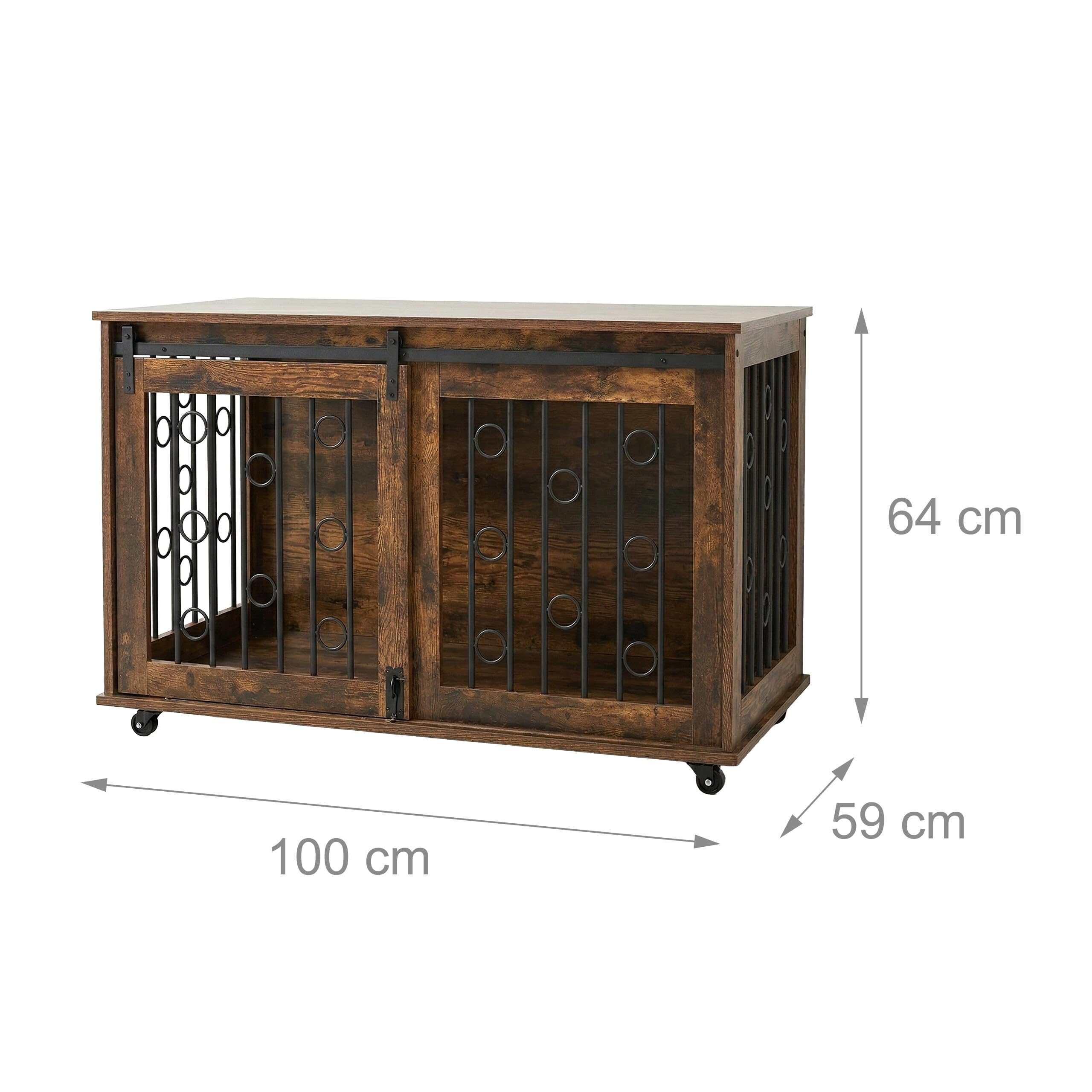 Relaxdays Jaula para Perros con Estante y Ruedas, Puertas, 64x100x59 cm, marrón/Negro