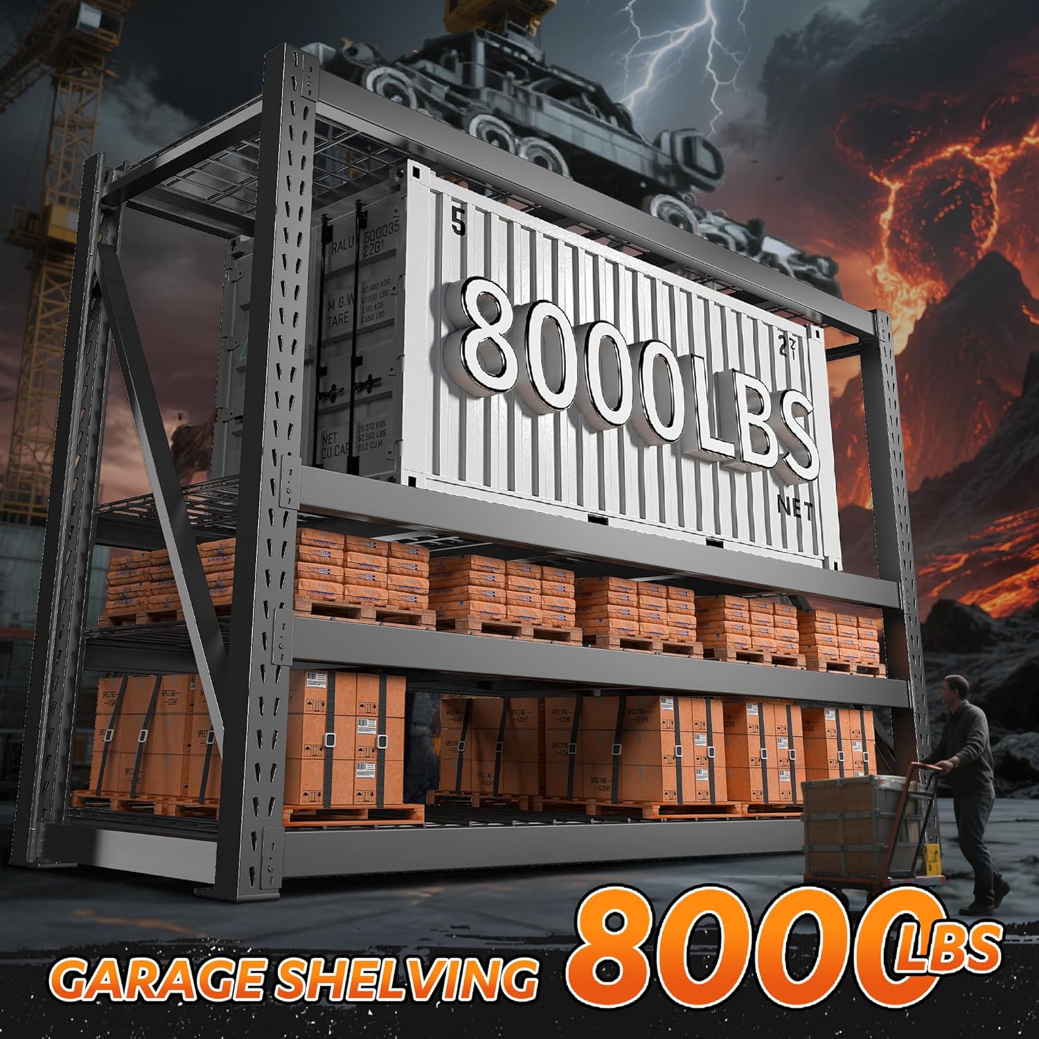 Bepatio 77" Heavy Duty Garage Shelving, 8000LBS Industrial Storage Shelves, 4 Tier Adjustable Metal Shelving Unit, Large Steel Storage Rack for Basement, Warehouse, Commercial Use, 24"D x 72"H, Black - Image 4